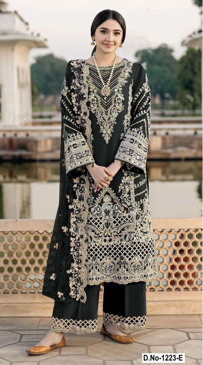 DESIGNER FANCY PARTY WEAR CHIFFON BLACK PAKISTANI PALAZZO SALWAR SUIT SHF 1223 E