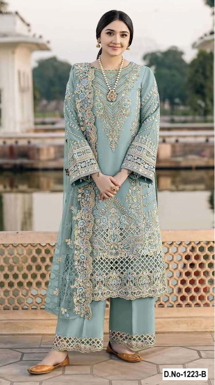 DESIGNER FANCY PARTY WEAR CHIFFON BLUE PAKISTANI PALAZZO SALWAR SUIT SHF 1223 B
