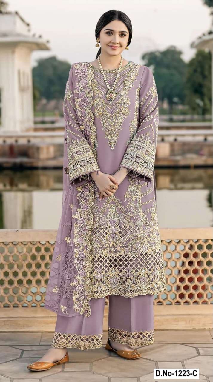 DESIGNER FANCY PARTY WEAR CHIFFON LAVENDER PAKISTANI PALAZZO SALWAR SUIT SHF 1223 C