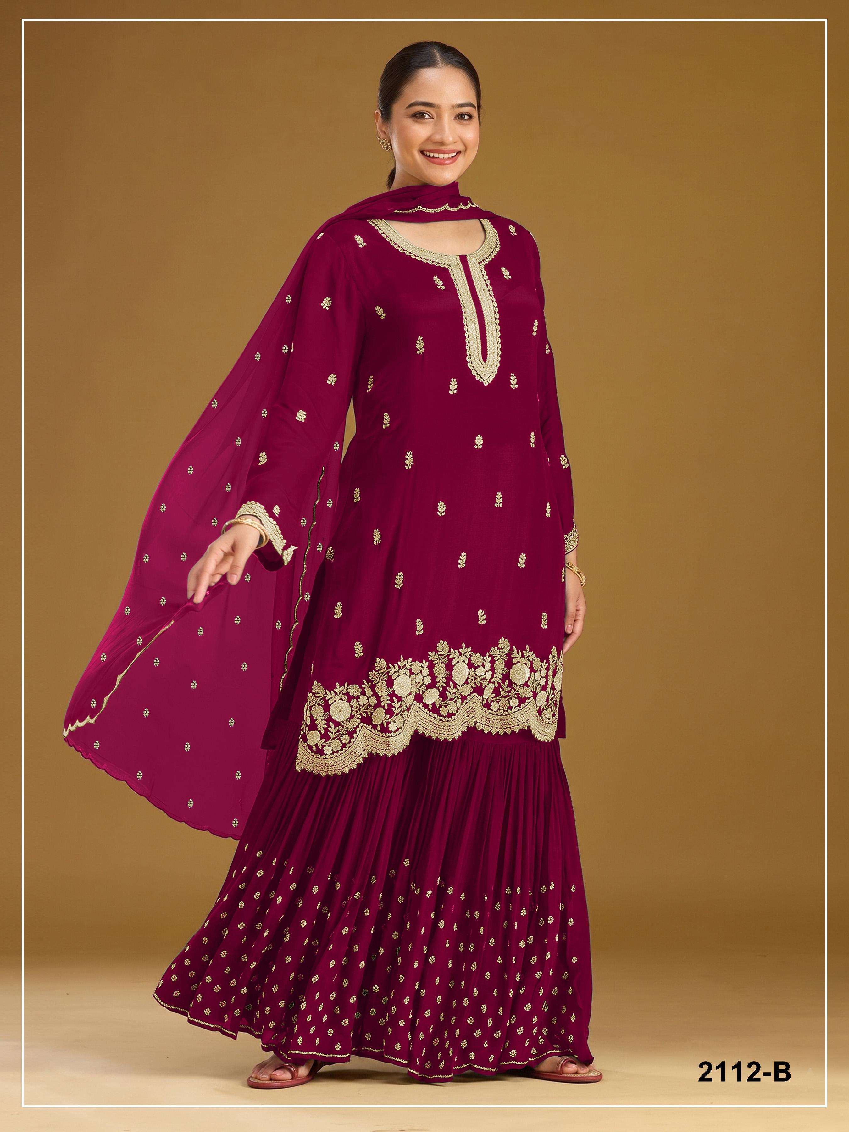 DESIGNER FANCY PARTY WEAR FAUX BLOOMING GEORGETTE RANI PINK SHARARA SALWAR SUIT PALAZZO JG 2112 B