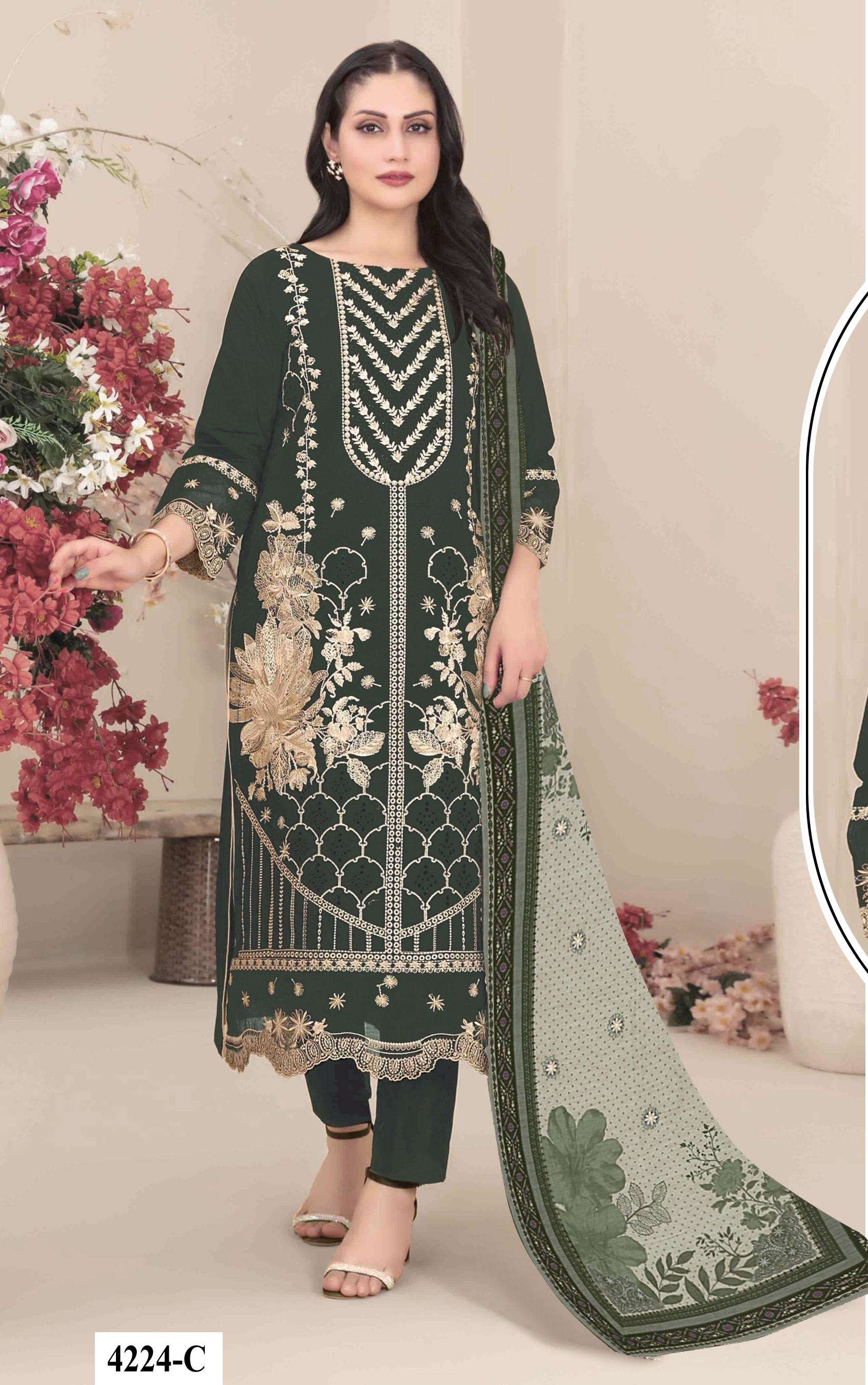 DESIGNER FANCY PARTY WEAR FAUX GEORGETTE GREEN PAKISTANI SALWAR SUIT JG 4224 C