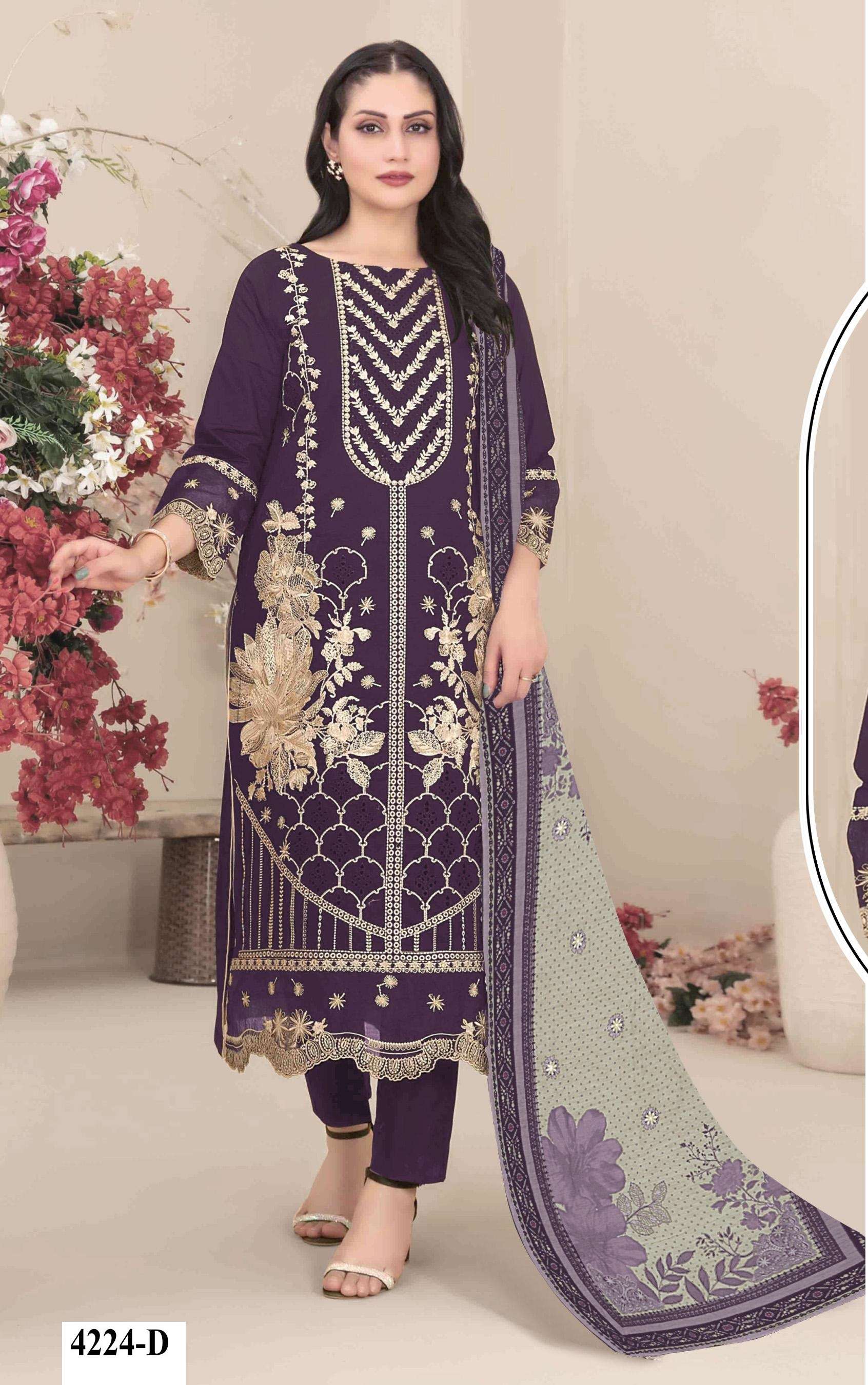 DESIGNER FANCY PARTY WEAR FAUX GEORGETTE PURPLE PAKISTANI SALWAR SUIT JG 4224 D
