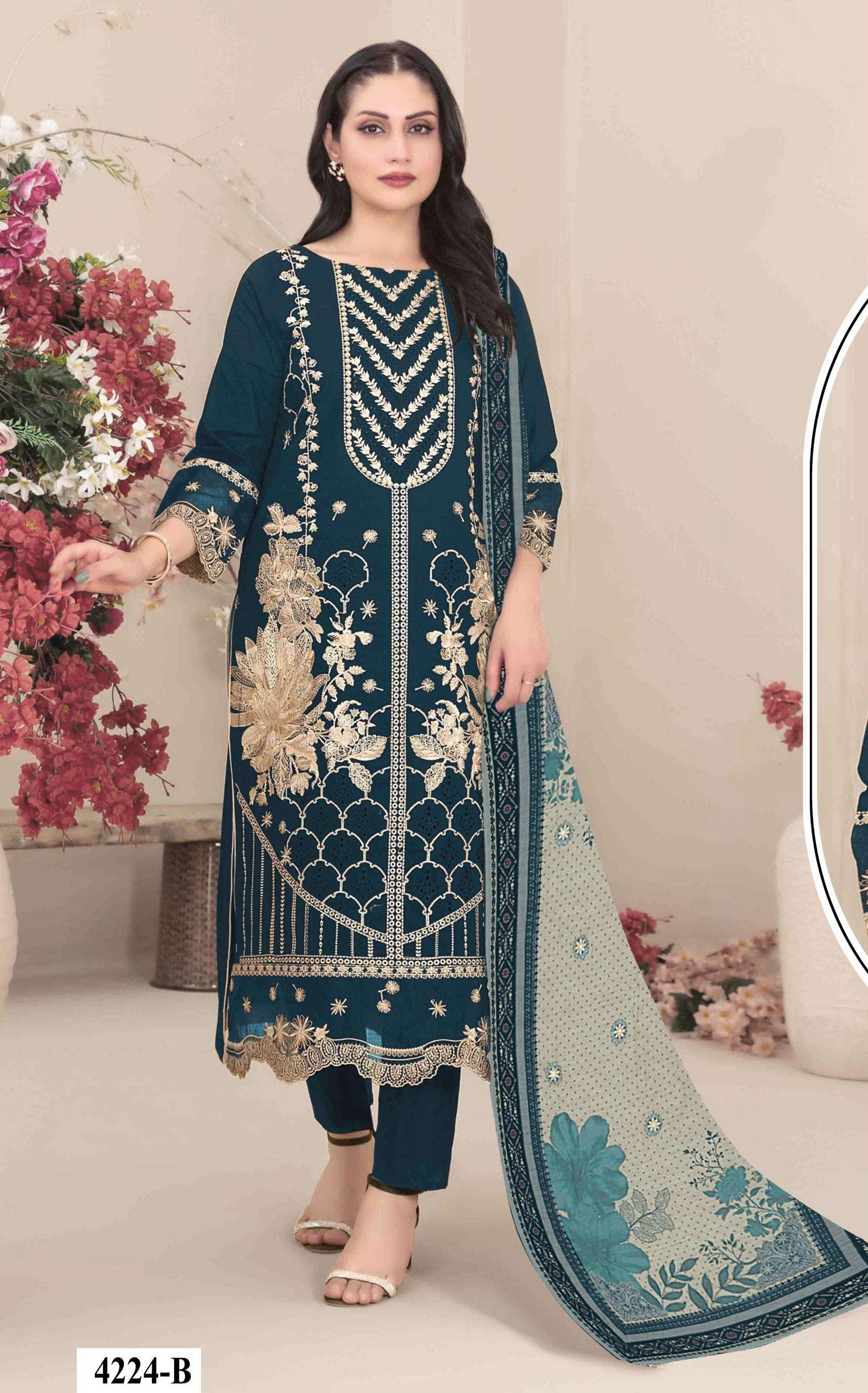 DESIGNER FANCY PARTY WEAR FAUX GEORGETTE TEAL BLUE PAKISTANI SALWAR SUIT JG 4224 B