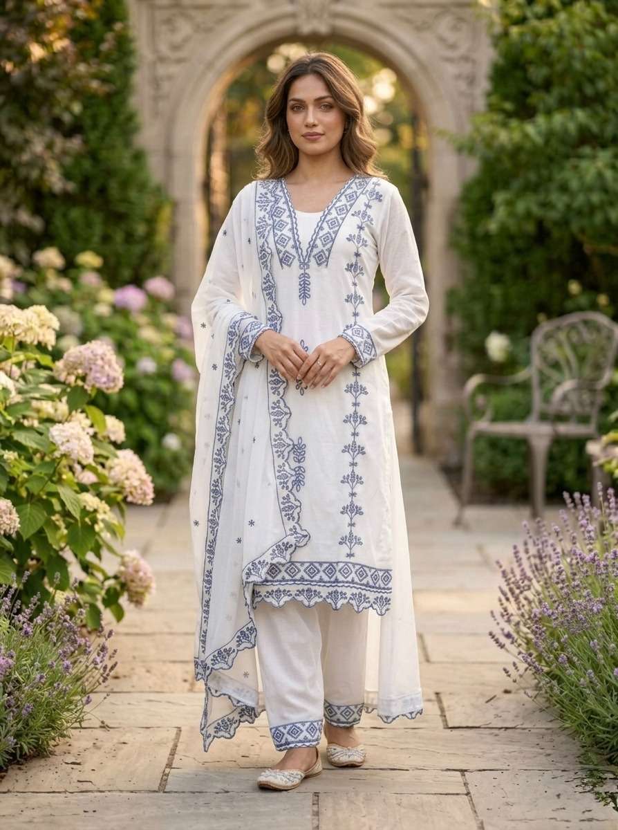DESIGNER FANCY PARTY WEAR FAUX GEORGETTE WHITE PAKISTANI PALAZZO SALWAR SUIT LW 9338 B