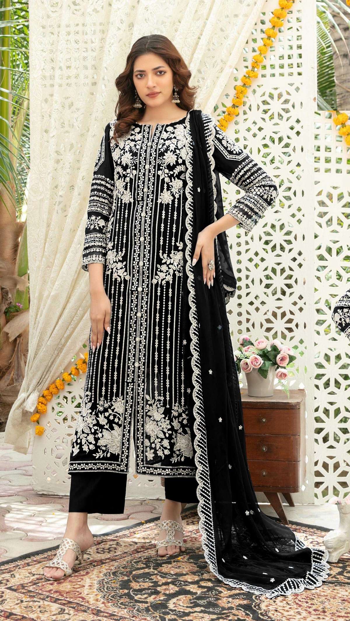 DESIGNER WEDDING PARTY WEAR CHIFFON BLACK PAKISTANI SALWAR SUIT CP 924 B