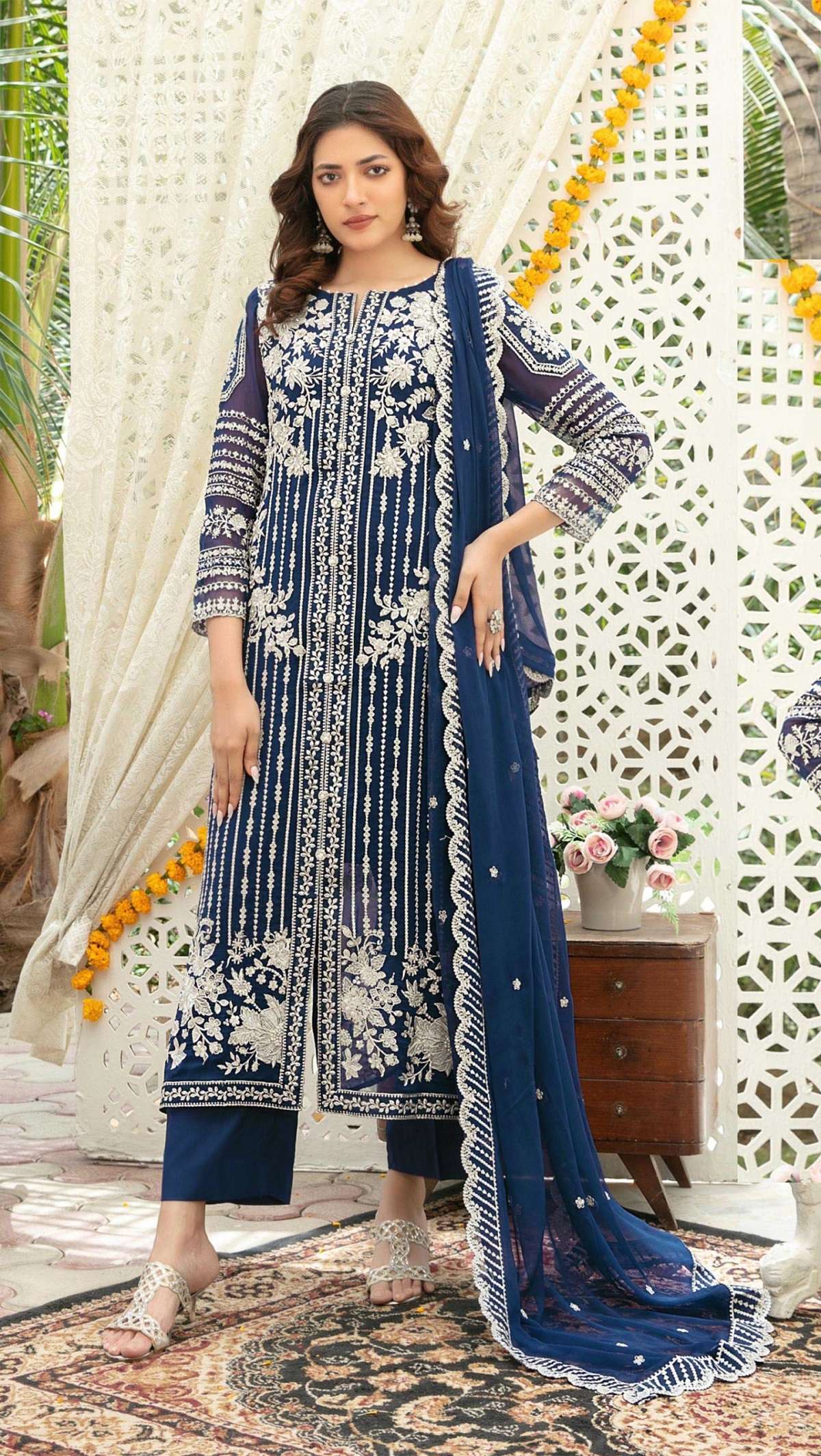 DESIGNER WEDDING PARTY WEAR CHIFFON BLUE PAKISTANI SALWAR SUIT CP 924 A