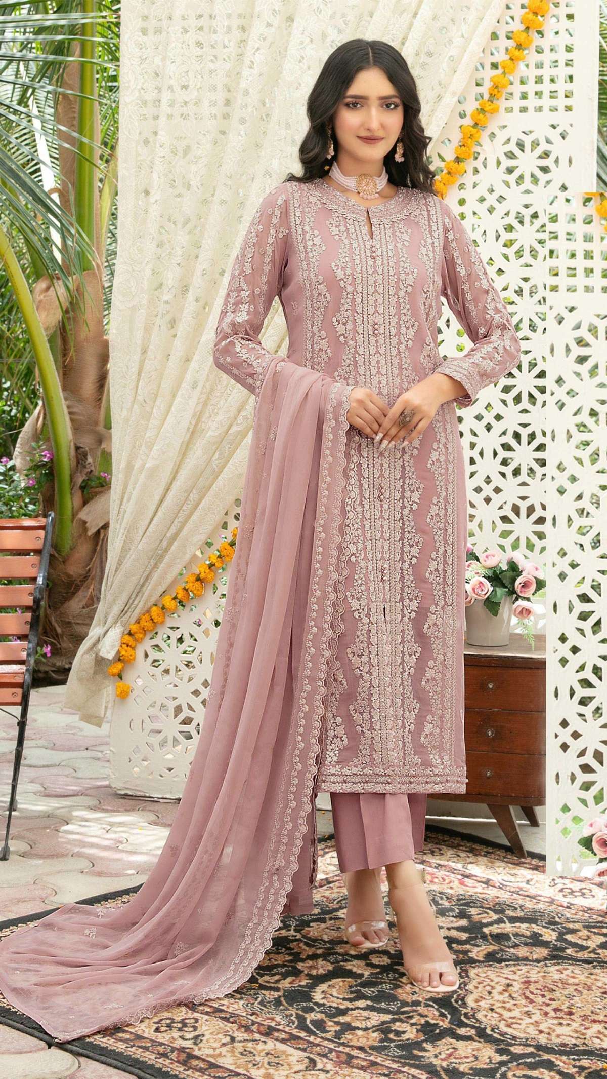 DESIGNER WEDDING PARTY WEAR CHIFFON PEACH PAKISTANI SALWAR SUIT CP 925 A