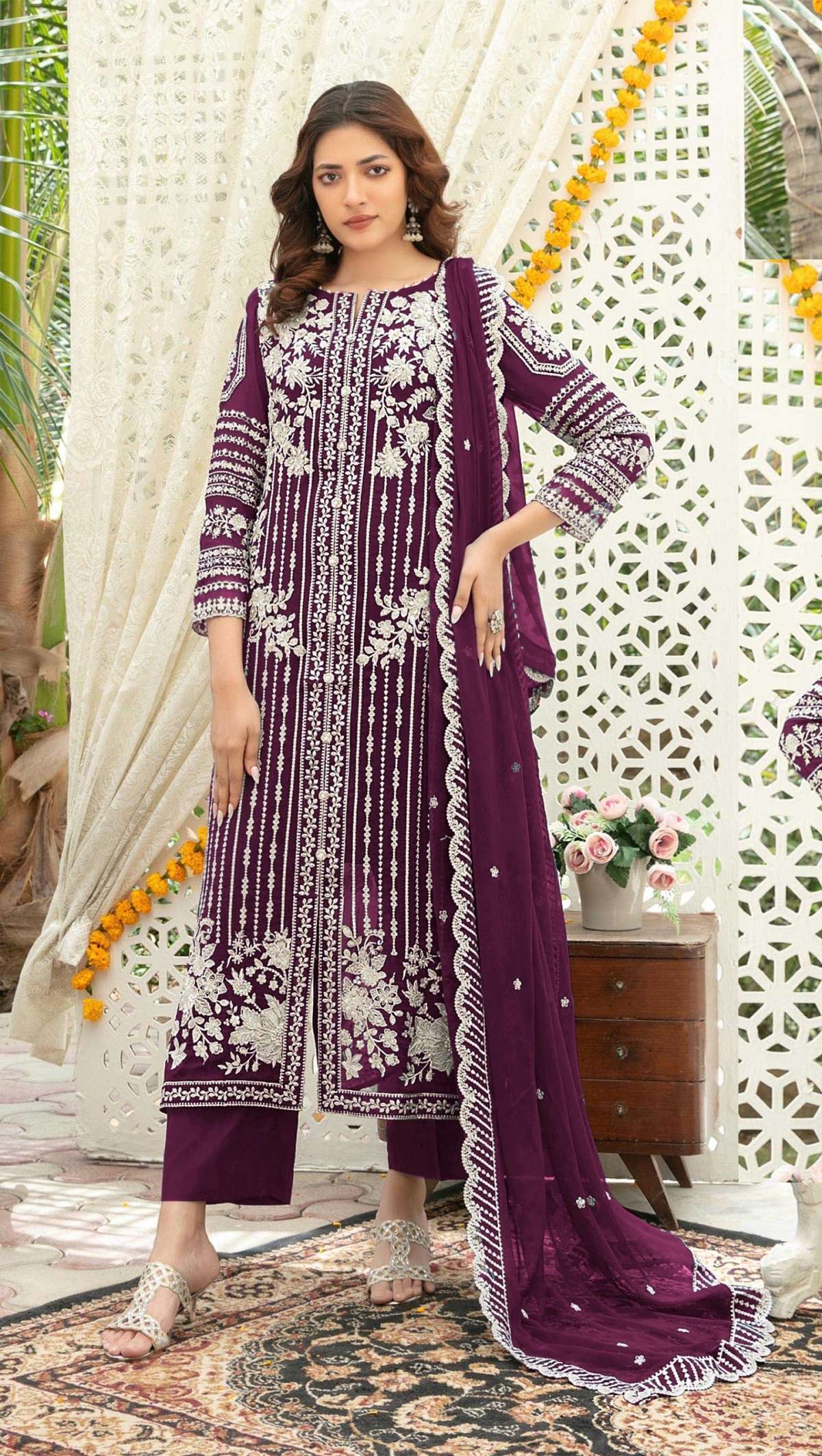 DESIGNER WEDDING PARTY WEAR CHIFFON PURPLE PAKISTANI SALWAR SUIT CP 924 D