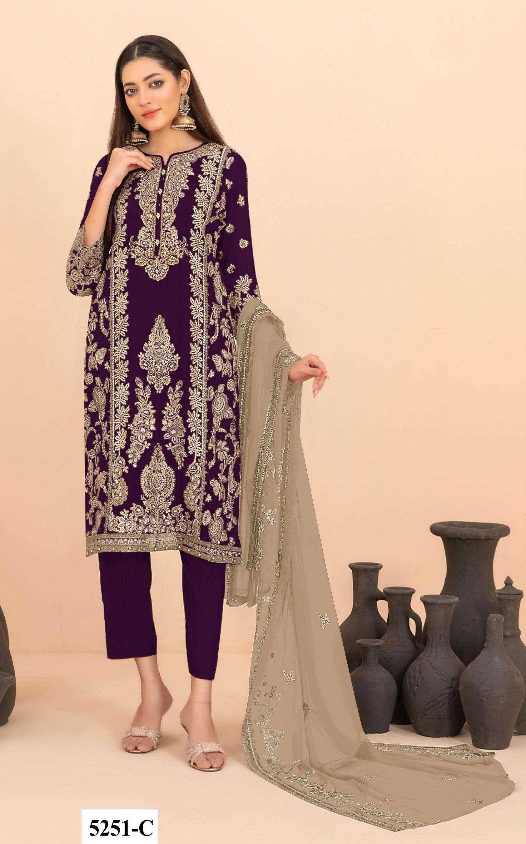 DESIGNER WEDDING PARTY WEAR RANGOLI CRUSH PURPLE PAKISTANI SALWAR SUIT JG 5251