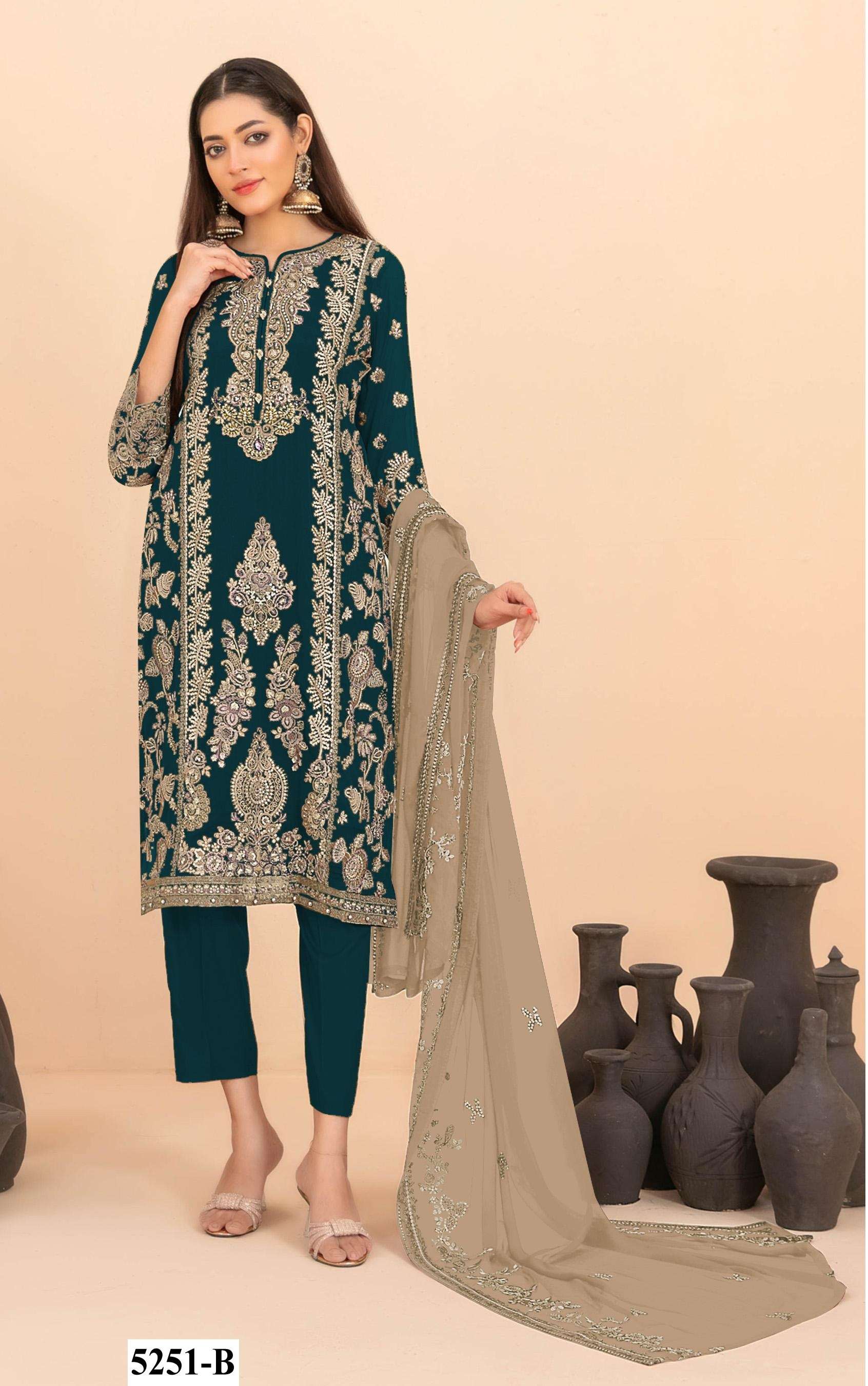DESIGNER WEDDING PARTY WEAR RANGOLI CRUSH TEAL BLUE PAKISTANI SALWAR SUIT JG 5251 B
