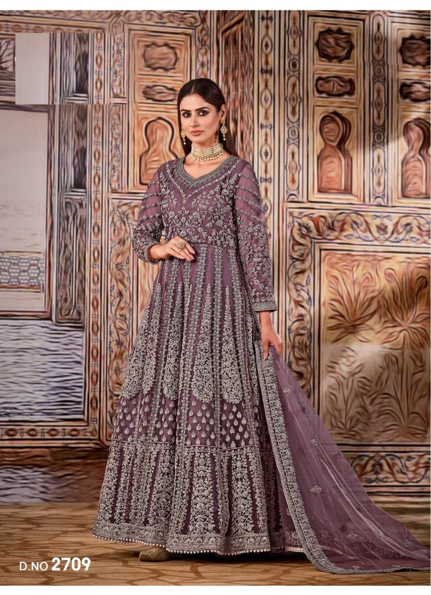 PREMIUM DESIGNER LONG LAVENDER ANARKALI GOWN SALWAR SUIT SHF 2709