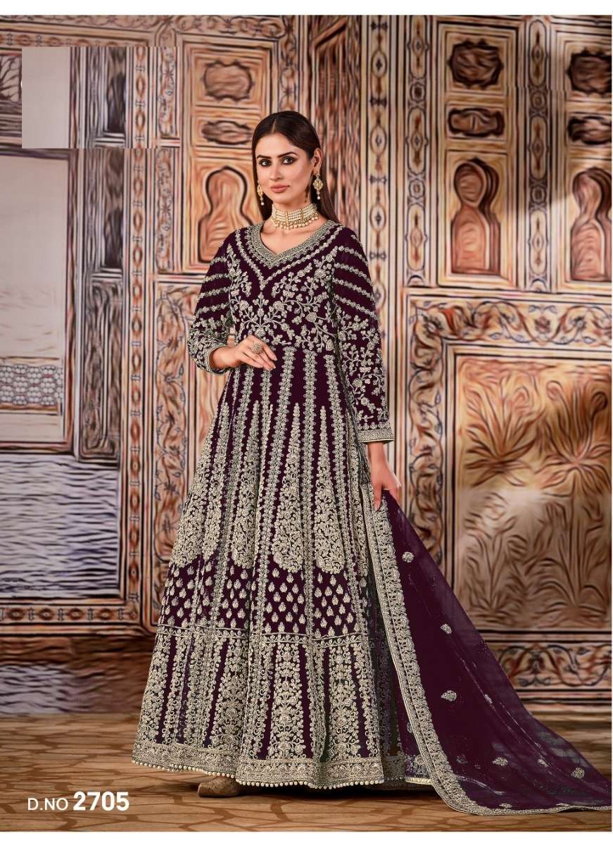 PREMIUM DESIGNER LONG PURPLE ANARKALI GOWN SALWAR SUIT SHF 2705