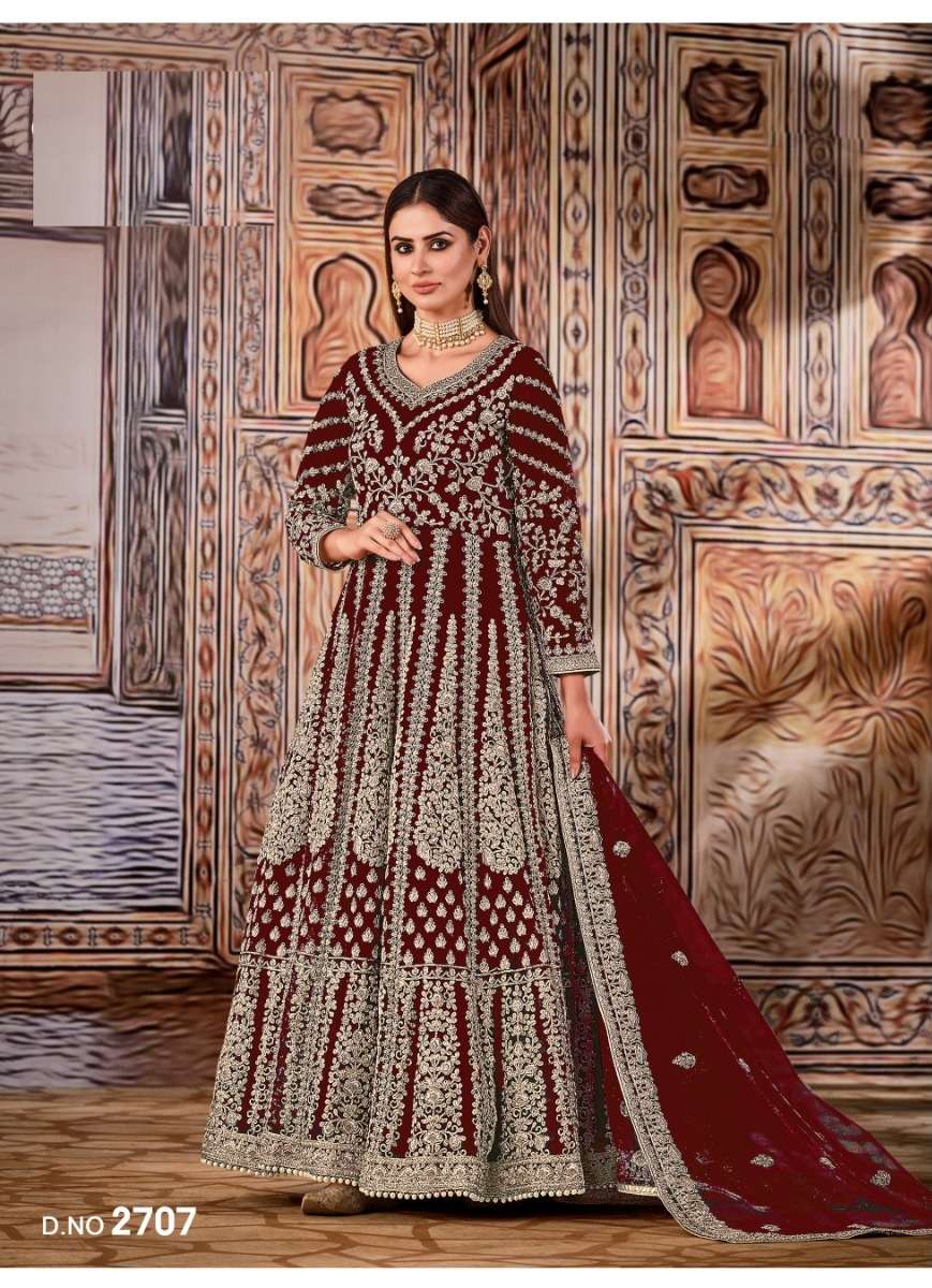 PREMIUM DESIGNER LONG RED ANARKALI GOWN SALWAR SUIT SHF 2707