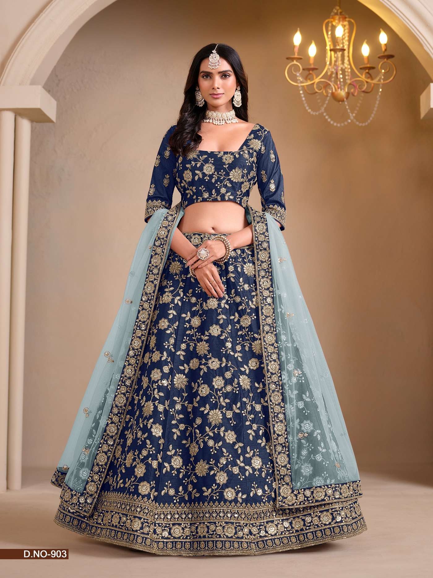 DESIGNER FANCY PARTY WEDDING BRIDAL WEAR BLUE SILK LEHENGA MEHVISH 904
