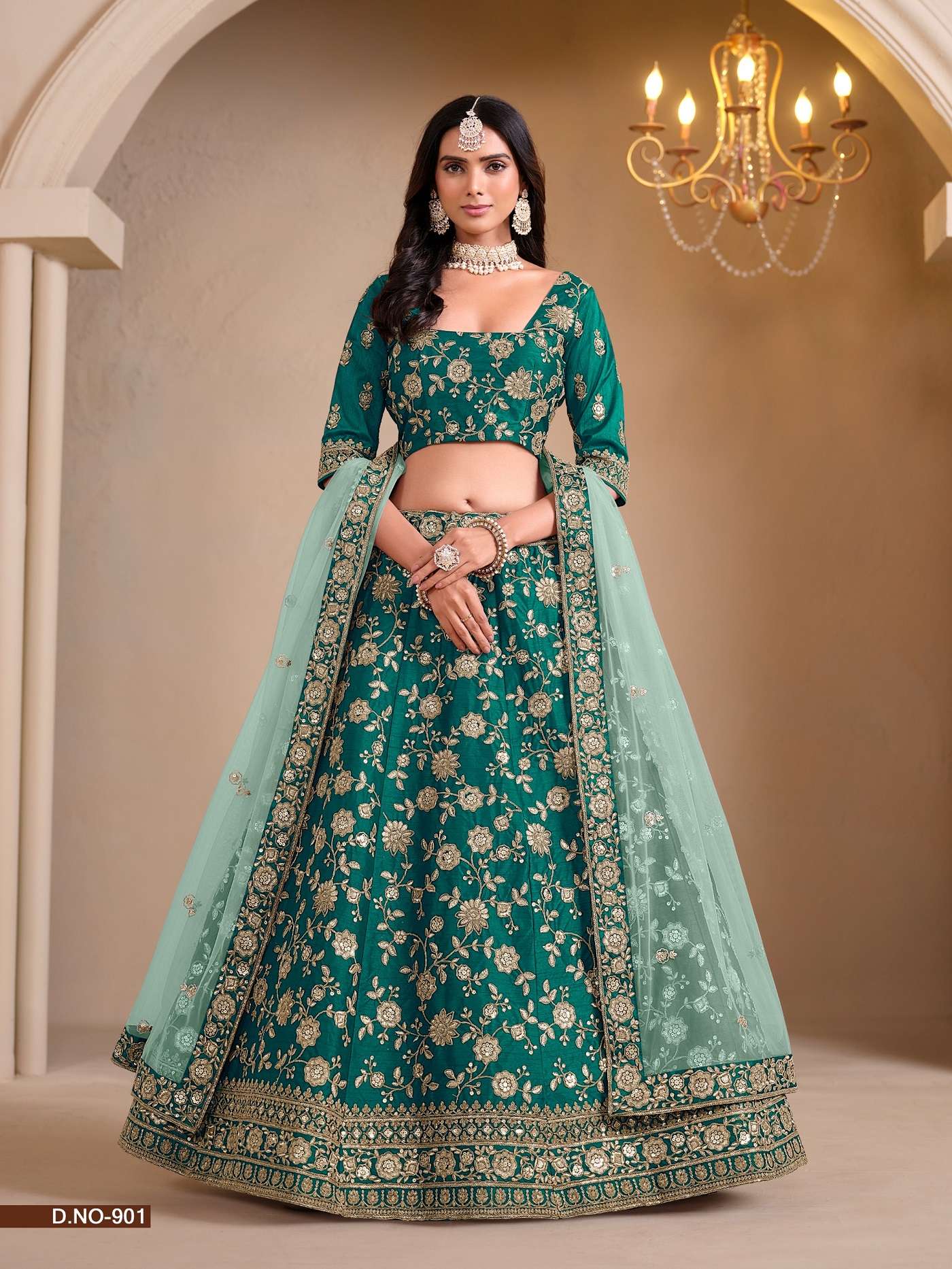 DESIGNER FANCY PARTY WEDDING BRIDAL WEAR GREEN SILK LEHENGA MEHVISH 901