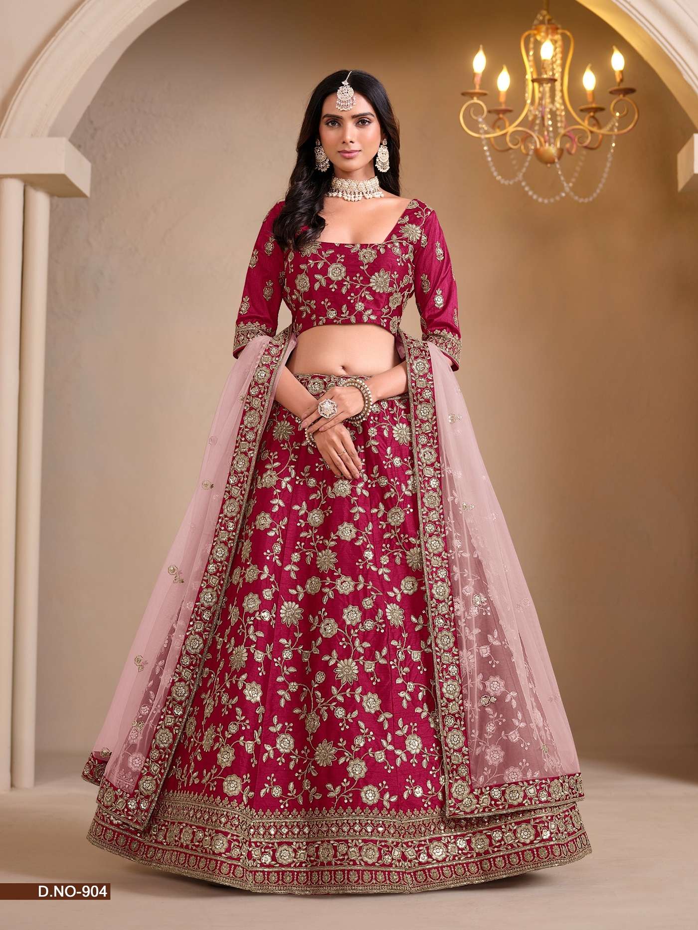 DESIGNER FANCY PARTY WEDDING BRIDAL WEAR RED SILK LEHENGA MEHVISH 903