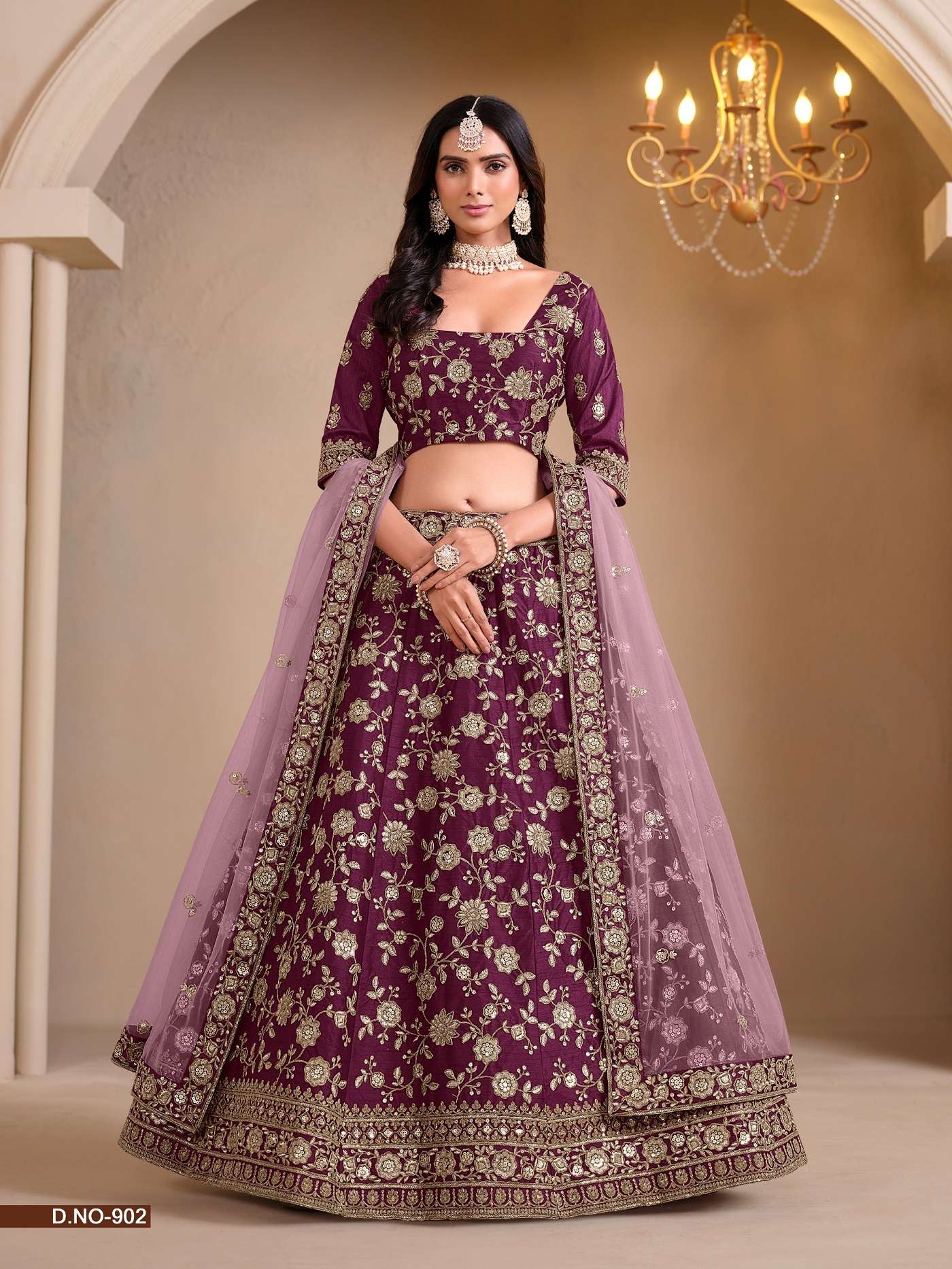 DESIGNER FANCY PARTY WEDDING BRIDAL WEAR WINE SILK LEHENGA MEHVISH 902