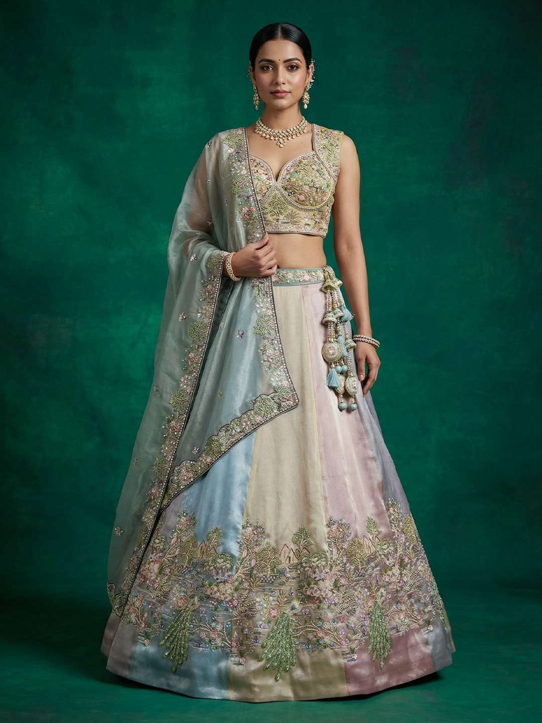 DESIGNER BOLLYWOOD BRIDAL WEDDING PARTY WEAR ORGANZA SILK BEADS LEHENGA CHOLI SENHORA DRESSES NT 6302 A