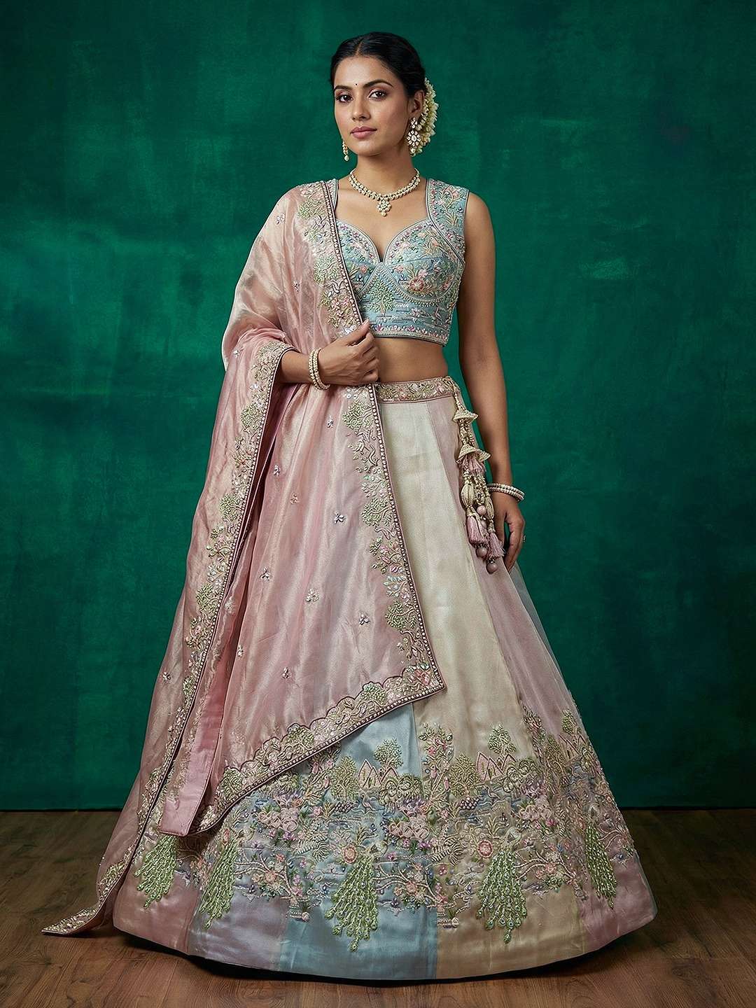 DESIGNER BOLLYWOOD BRIDAL WEDDING PARTY WEAR ORGANZA SILK BEADS LEHENGA CHOLI SENHORA DRESSES NT 6302 B