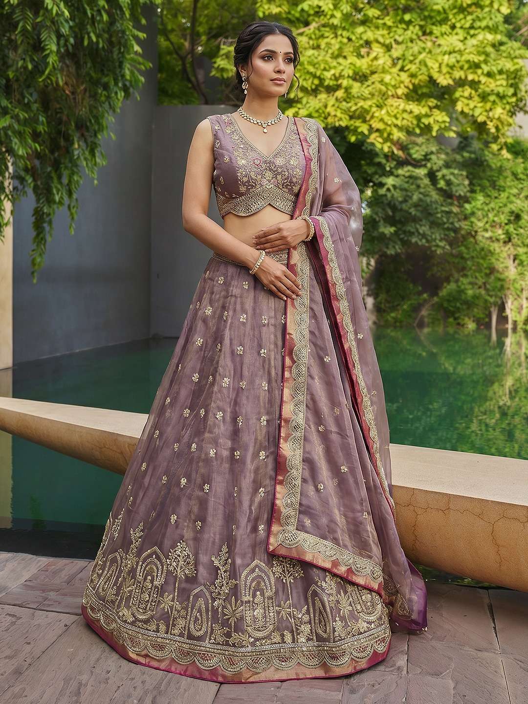 DESIGNER BOLLYWOOD BRIDAL WEDDING PARTY WEAR TISSUE SILK PURPLE LEHENGA CHOLI MOTI WORK NT 6316 C