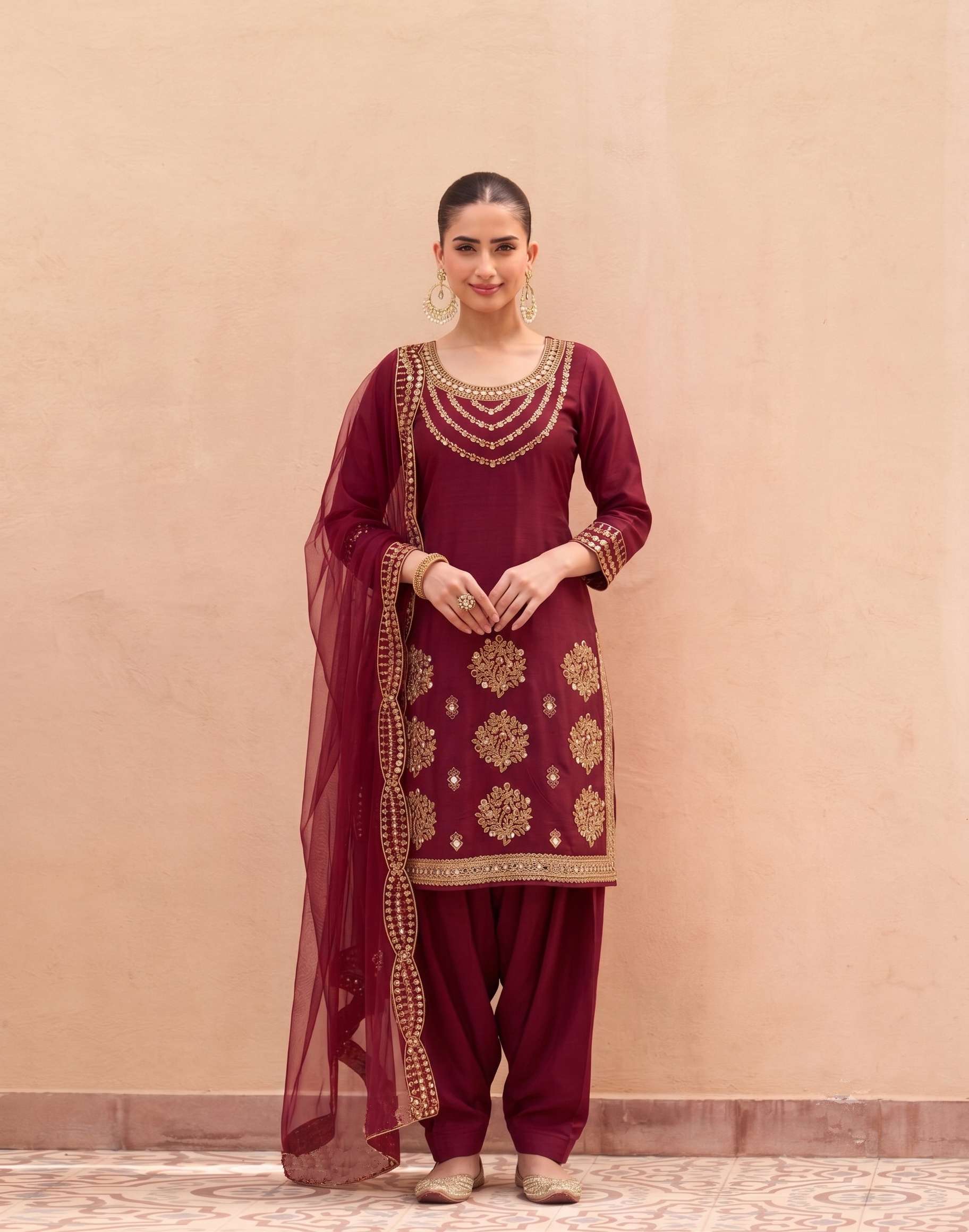DESIGNER COTTON SILK MAROON PATIYALA SALWAR SUIT NEW DESIGN KB SERIES NEW 4113