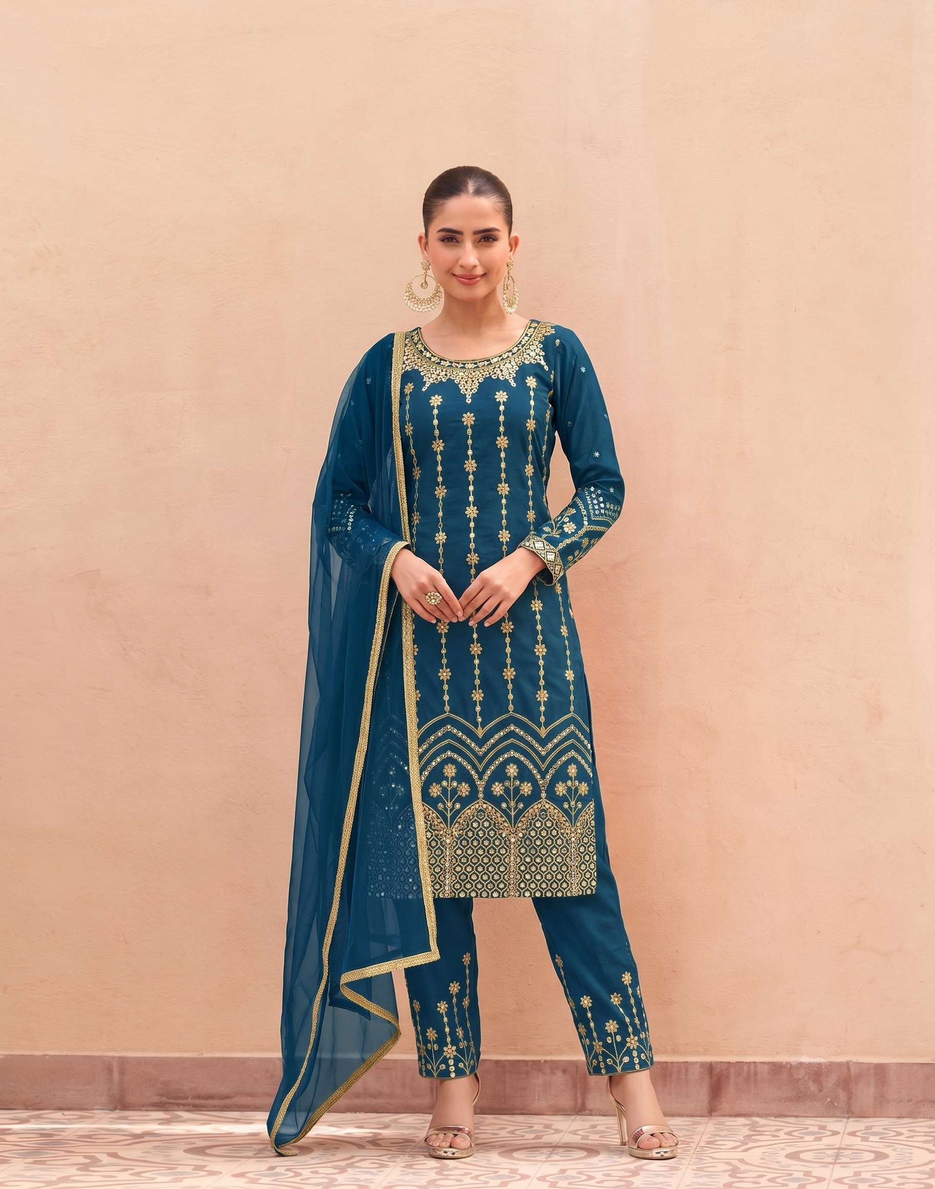 DESIGNER COTTON SILK TEAL BLUE PATIYALA SALWAR SUIT NEW DESIGN KB SERIES NEW 4114