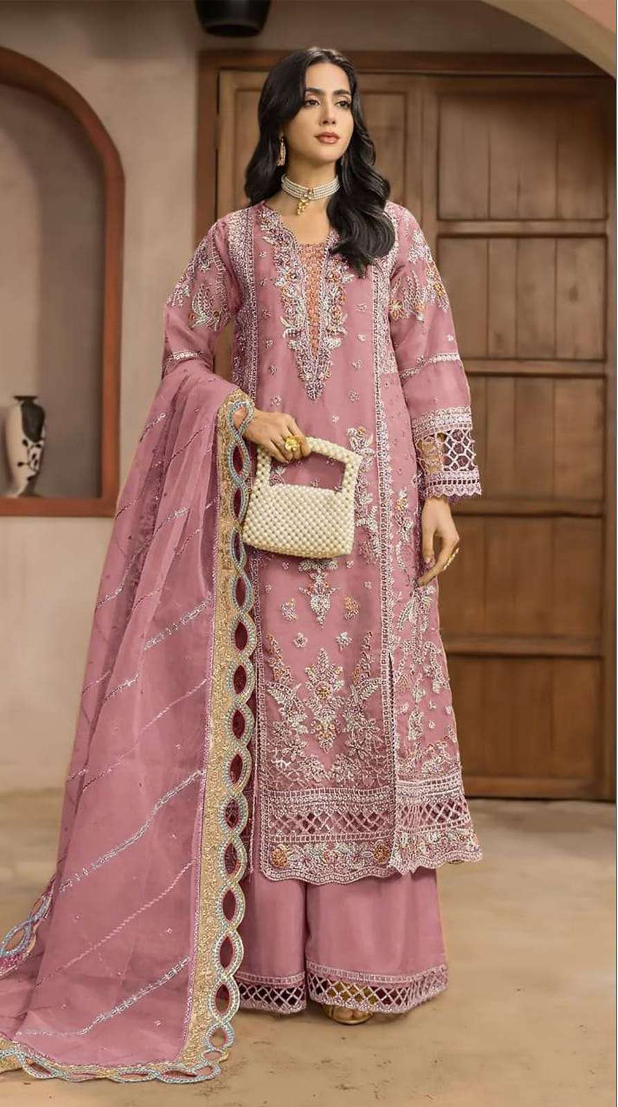 DESIGNER FANCY PARTY WEAR CHIFFON PINK PAKISTANI SALWAR SUIT SHF 1232 A