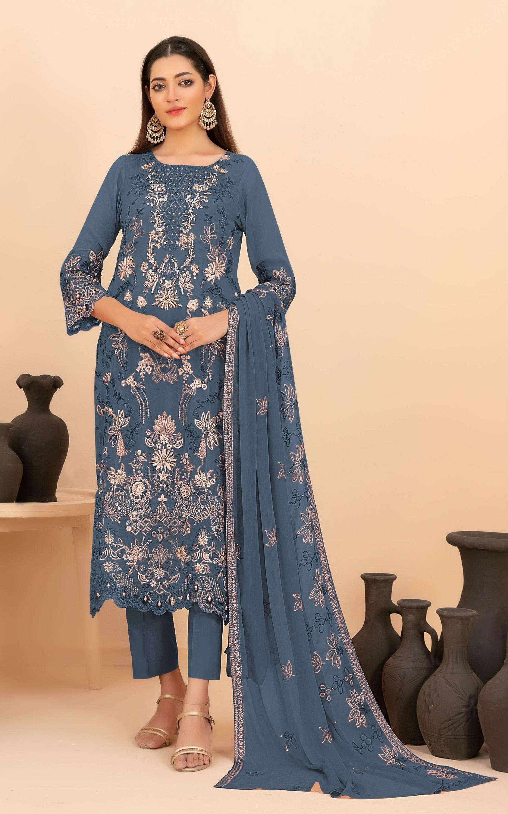 DESIGNER FANCY PARTY WEAR RANGOLI CRUSH SILK GREY PAKISTANI SALWAR SUIT JG 5252 D