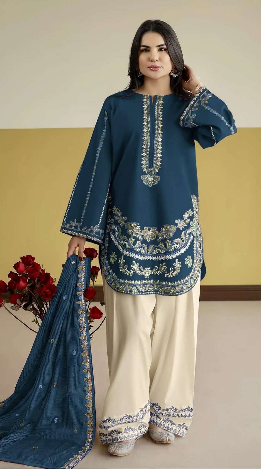 DESIGNER FANCY PARTY WEAR ROMAN SILK BLUE SHARARA PALAZZO SALWAR SUIT SHF 1233 A