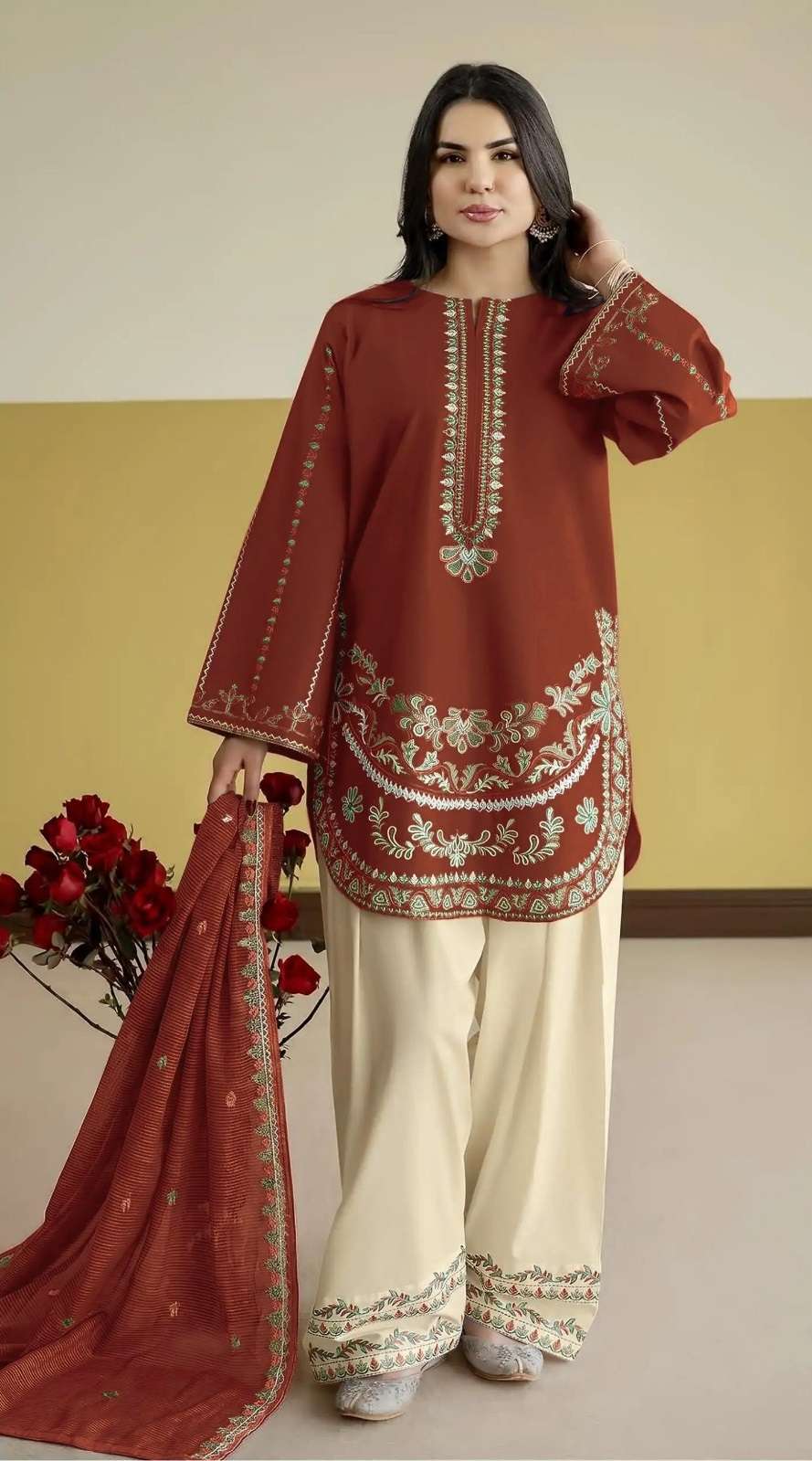 DESIGNER FANCY PARTY WEAR ROMAN SILK RED SHARARA PALAZZO SALWAR SUIT SHF 1233 C