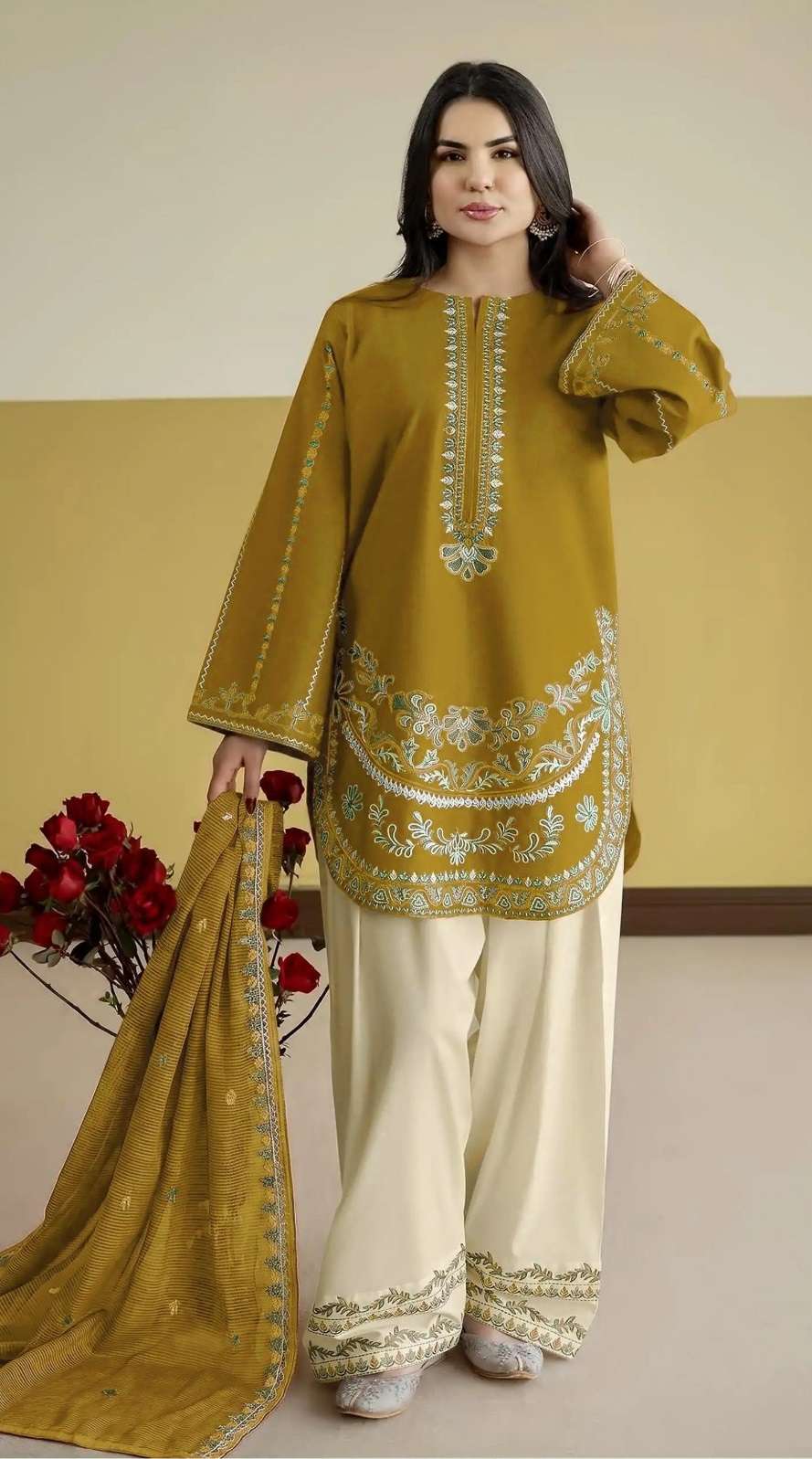 DESIGNER FANCY PARTY WEAR ROMAN SILK YELLOW SHARARA PALAZZO SALWAR SUIT SHF 1233 B