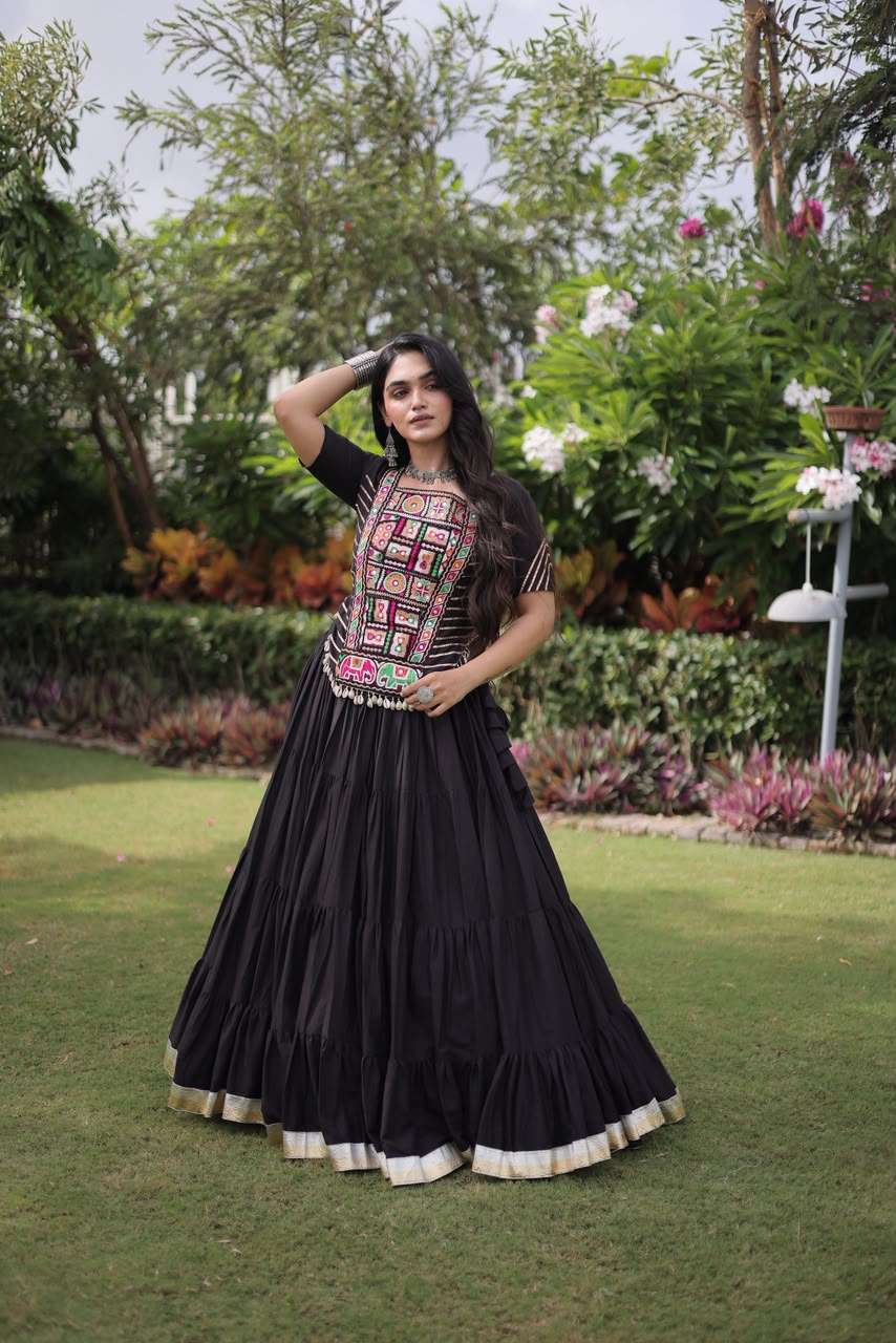 DESIGNER NAVRATRI WEAR BLACK COTTON LEHENGA KU 5078 B