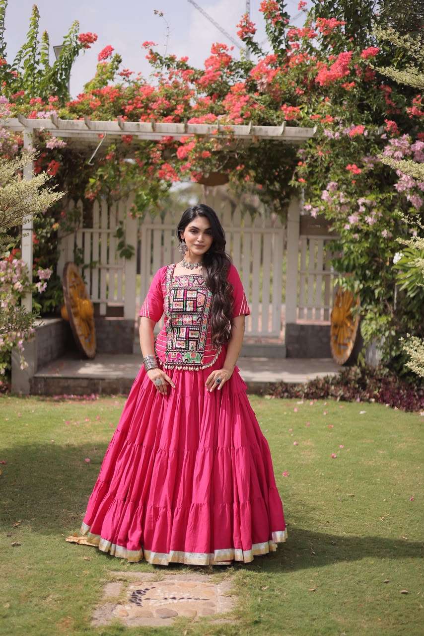 DESIGNER NAVRATRI WEAR PINK COTTON LEHENGA KU 5078 C