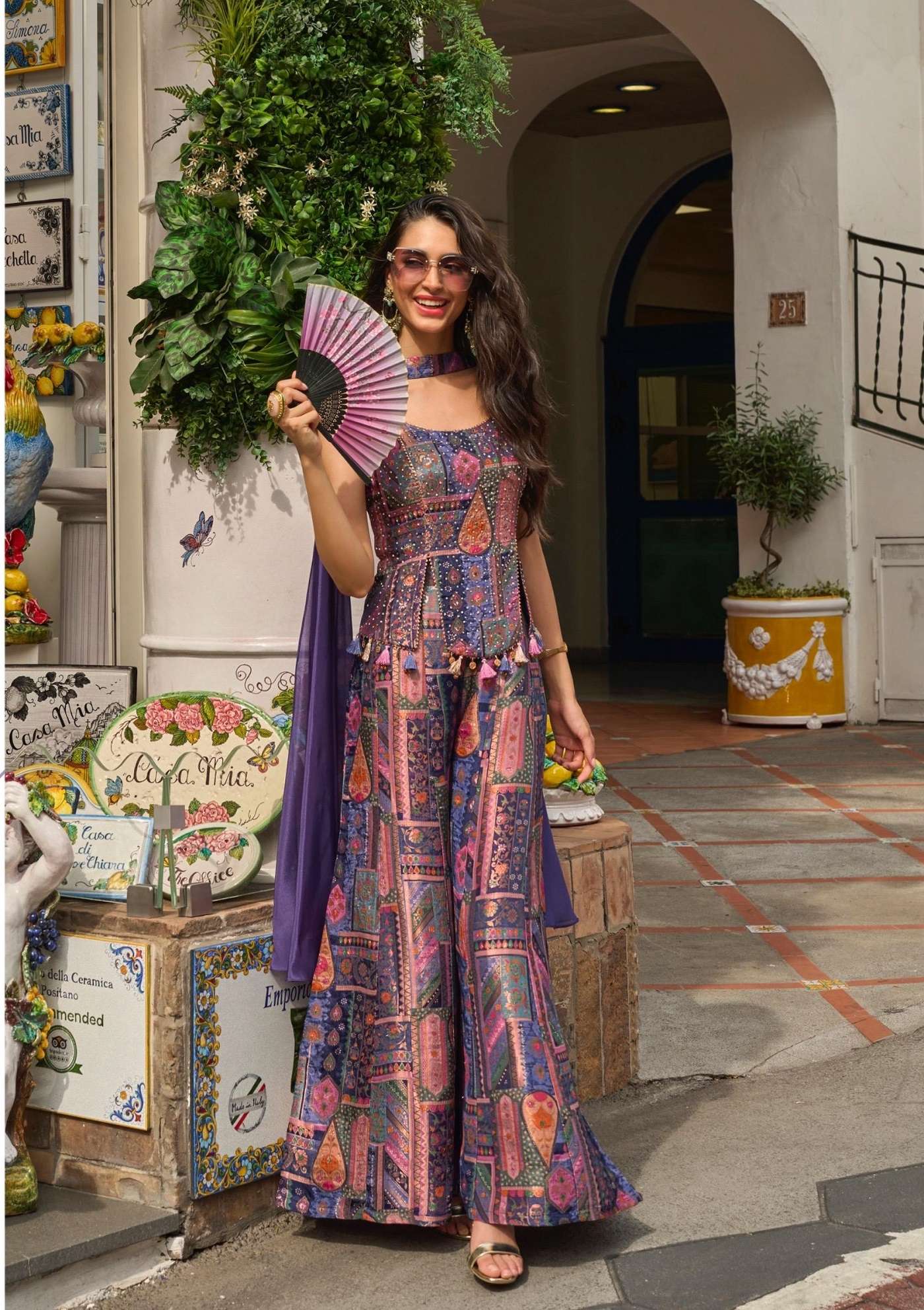 DESIGNER WEDDING PARTY WEAR JACQUARD SILK MULTICOLOR SHARARA PALLAZO SALWAR SUIT SY BANARASI 20040