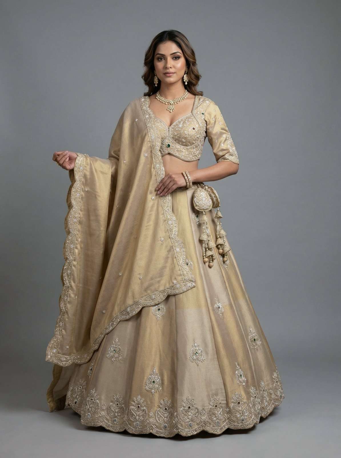 DESIGNER BOLLYWOOD BRIDAL WEDDING PARTY WEAR GOLD SILK LEHENGA CHOLI SENHORA DRESSES NT 6330 A