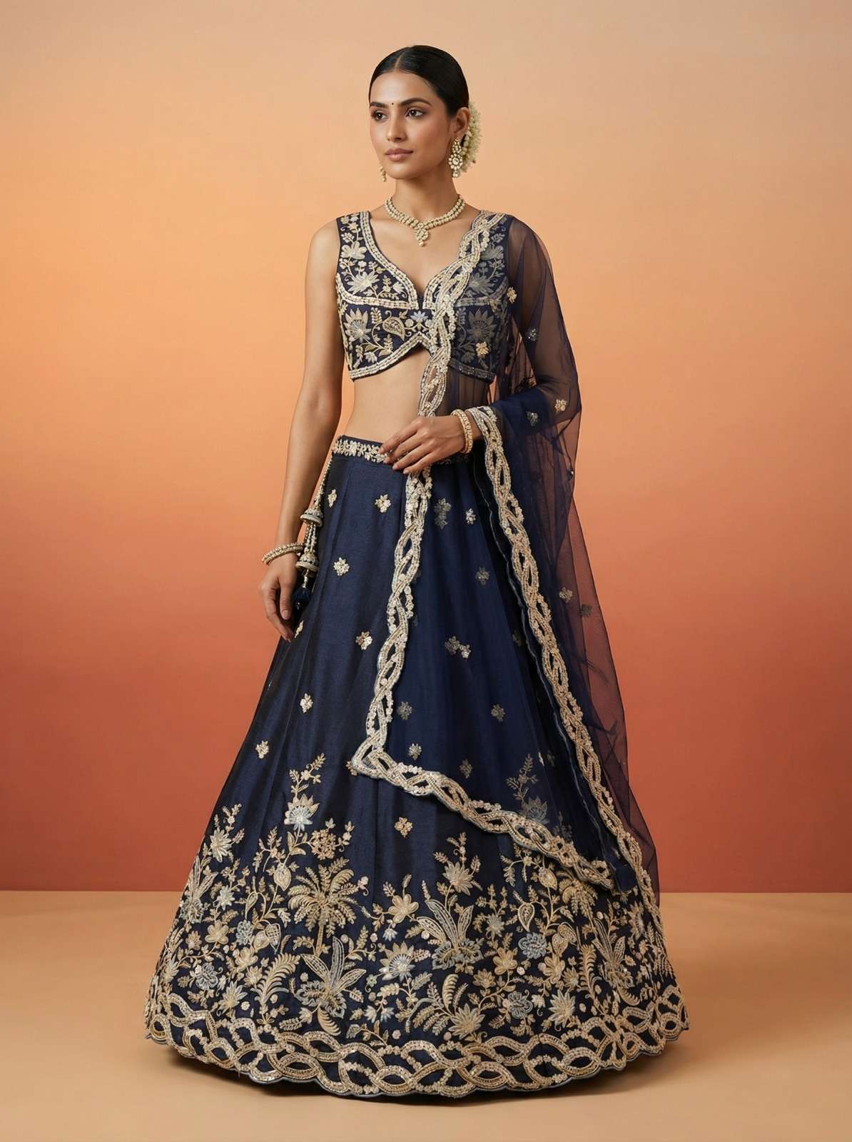 DESIGNER BOLLYWOOD BRIDAL WEDDING PARTY WEAR TISSUE SILK BLUE LEHENGA CHOLI SENHORA DRESSES NT 6332 A