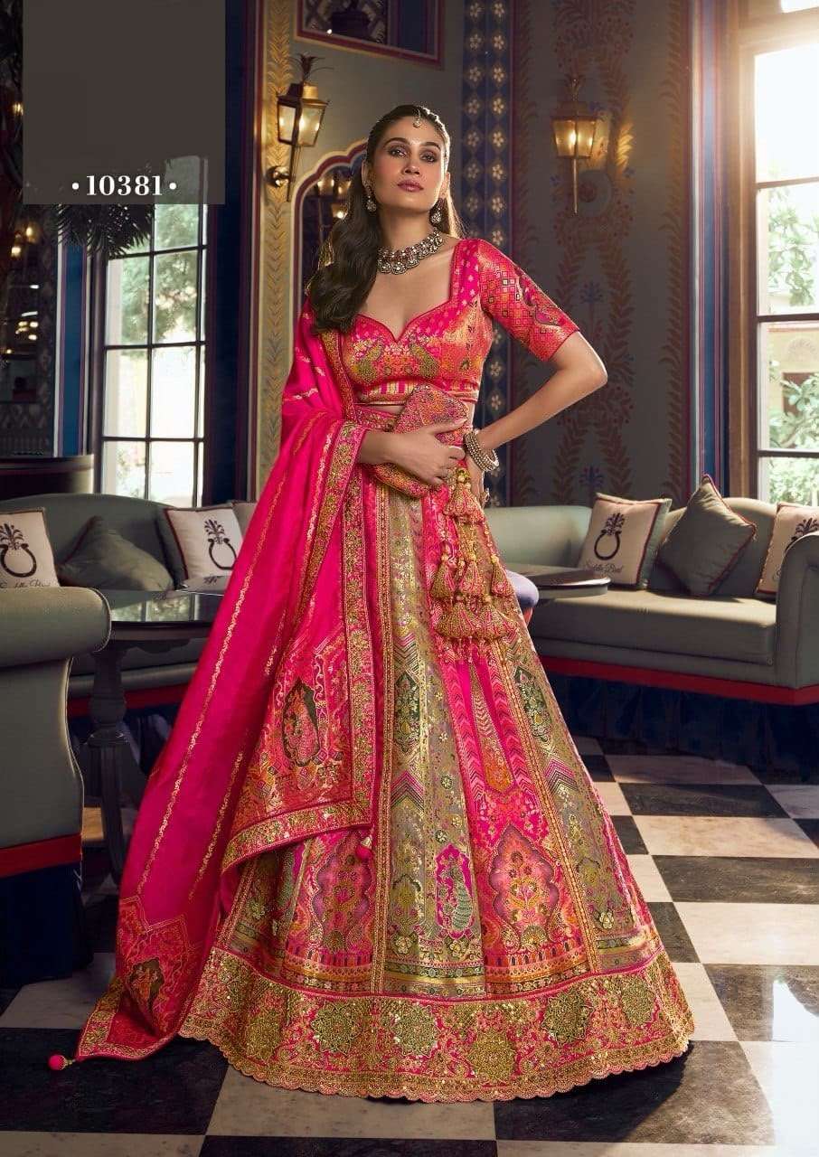 DESIGNER WEDDING BRIDAL WEAR INDIAN HEAVY MULTICOLOR BANARASI SILK LEHENGA CHOLI WITH SILK DUPATTA SM ROYAL 10381