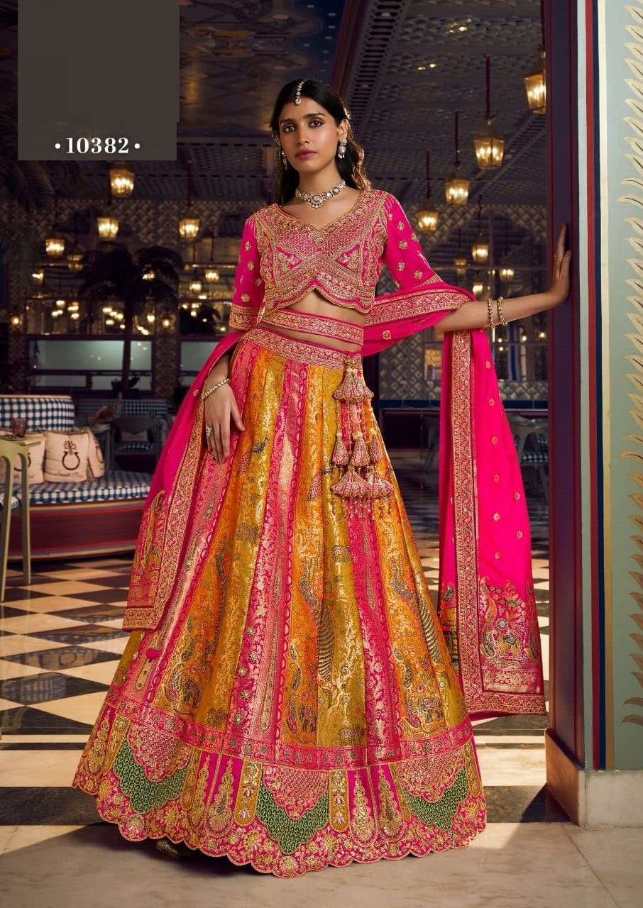 DESIGNER WEDDING BRIDAL WEAR INDIAN HEAVY MULTICOLOR BANARASI SILK LEHENGA CHOLI WITH SILK DUPATTA SM ROYAL 10382