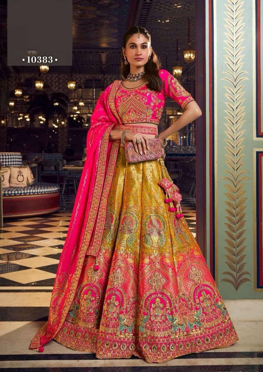 DESIGNER WEDDING BRIDAL WEAR INDIAN HEAVY MULTICOLOR BANARASI SILK LEHENGA CHOLI WITH SILK DUPATTA SM ROYAL 10383