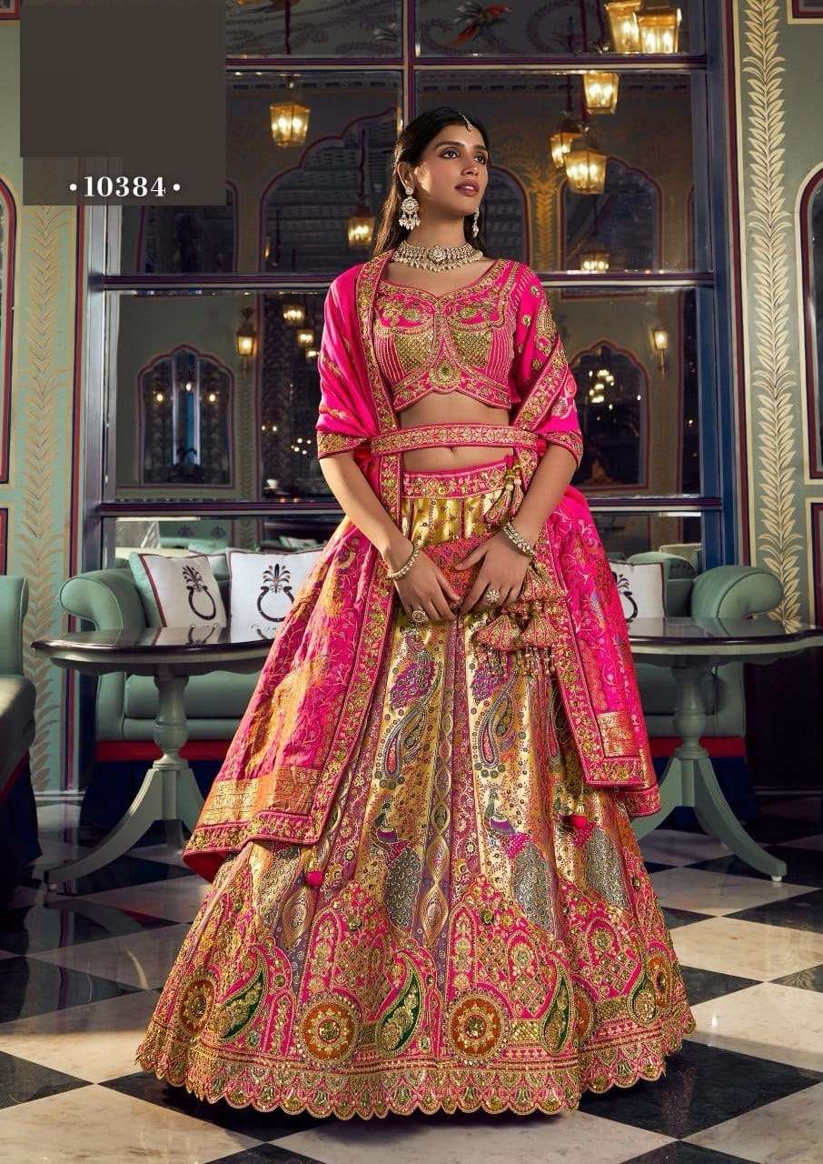 DESIGNER WEDDING BRIDAL WEAR INDIAN HEAVY MULTICOLOR BANARASI SILK LEHENGA CHOLI WITH SILK DUPATTA SM ROYAL 10384