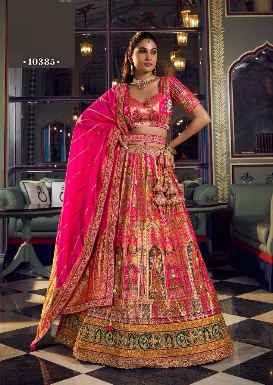 DESIGNER WEDDING BRIDAL WEAR INDIAN HEAVY MULTICOLOR BANARASI SILK LEHENGA CHOLI WITH SILK DUPATTA SM ROYAL 10385