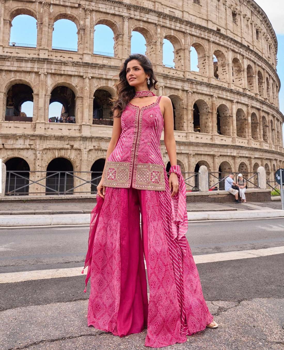 DESIGNER WEDDING PARTY WEAR SIMAR SILK PINK PALAZZO SHARARA SALWAR SUIT SY MEHAR 20011