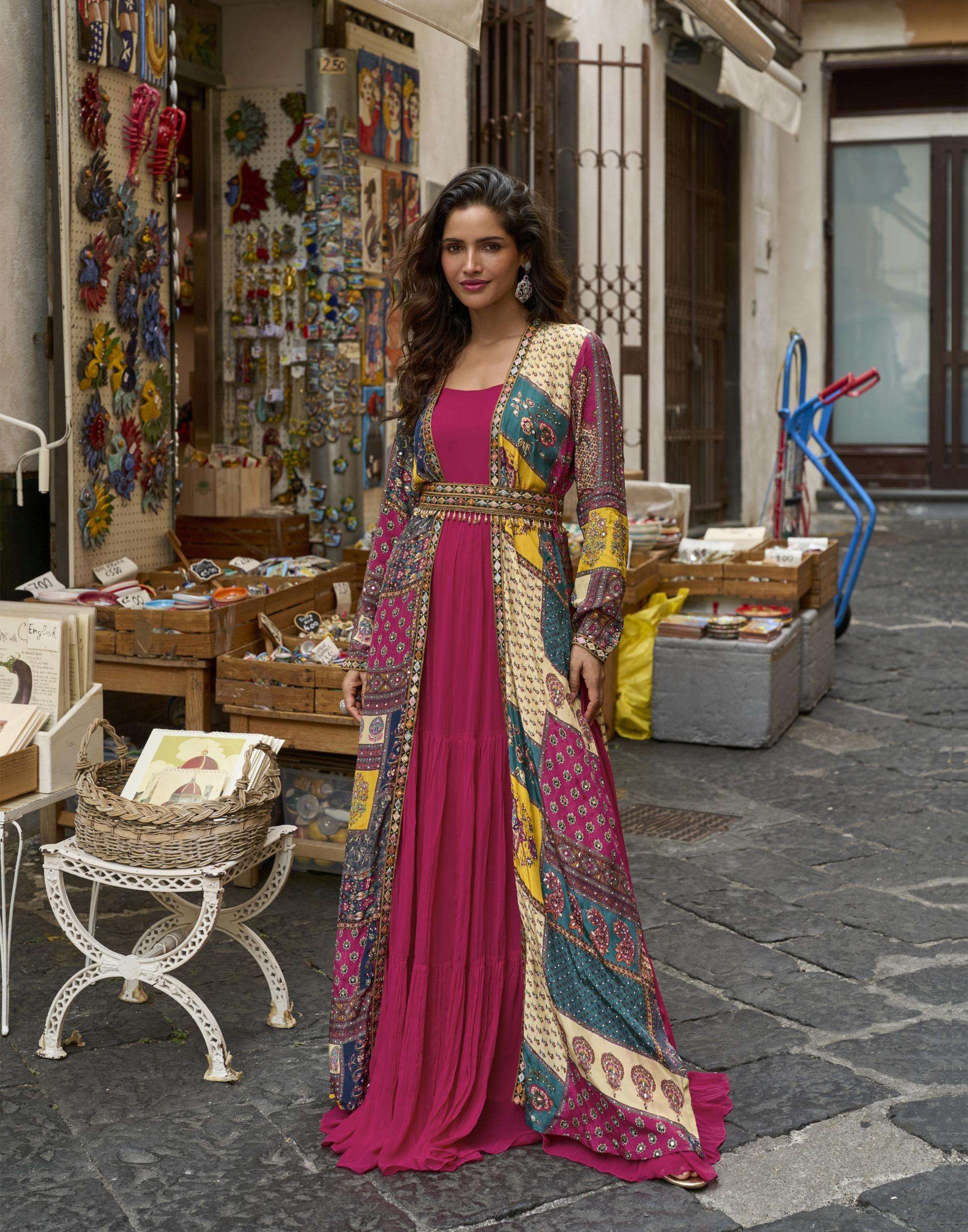 INDIAN DESIGNER FANCY WEDDING PARTY WEAR GEORGETTE SILK RANI PINK ANARKALI GOWN SALWAR SUIT SY PAKHI 20034