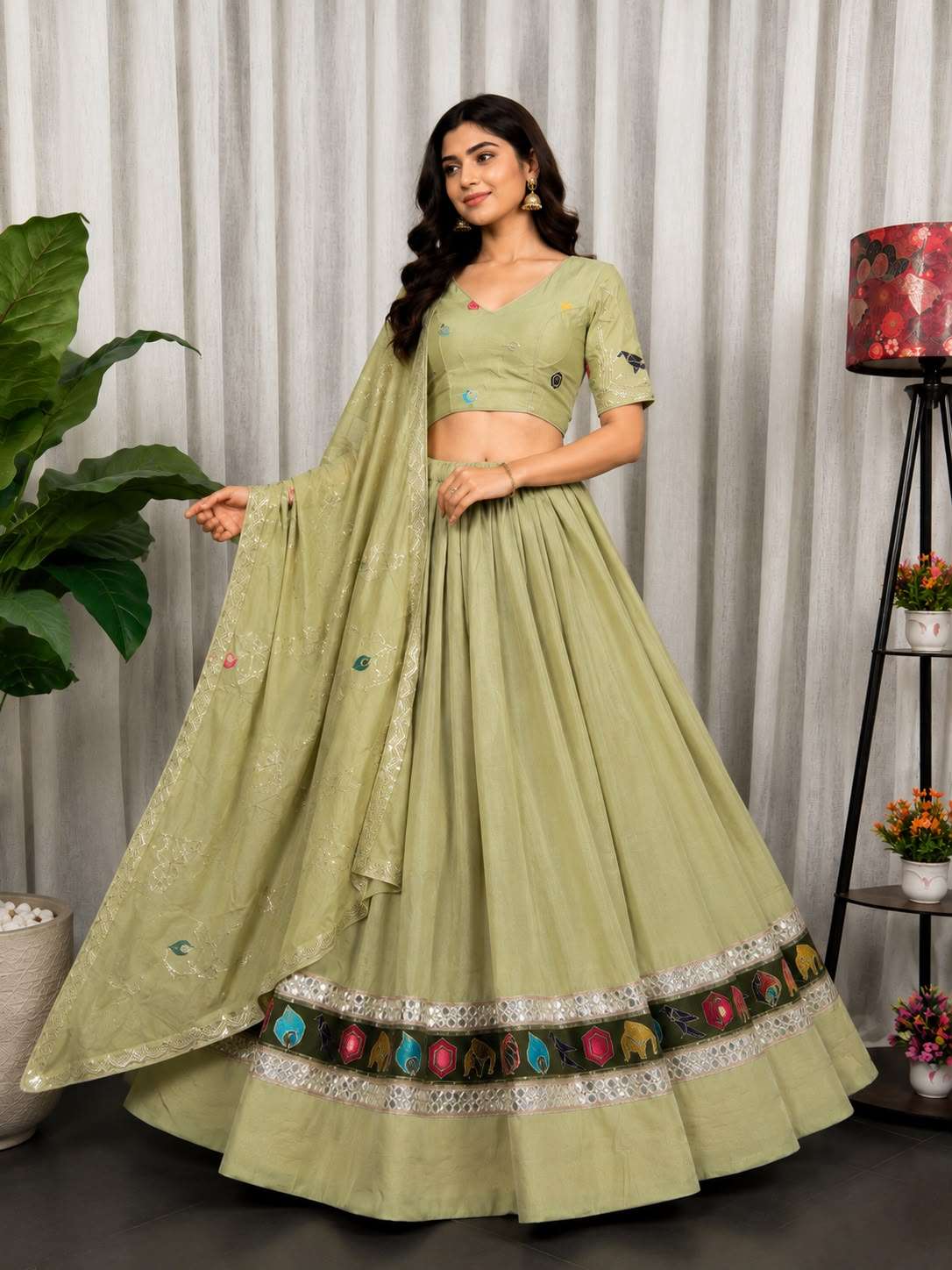 VICHITRA SILK READYMADE NAVRATRI GREEN LEHENGA COLLECTION BRG 5066 A