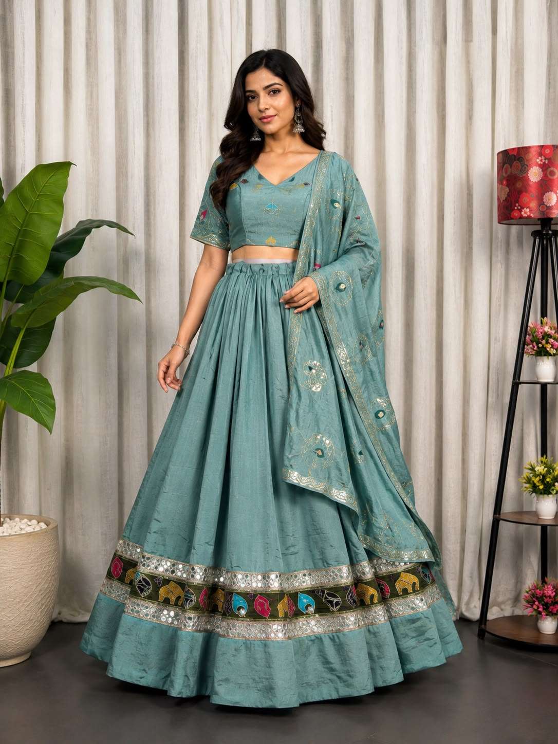 VICHITRA SILK READYMADE NAVRATRI SKYBLUE LEHENGA COLLECTION BRG 5066 B