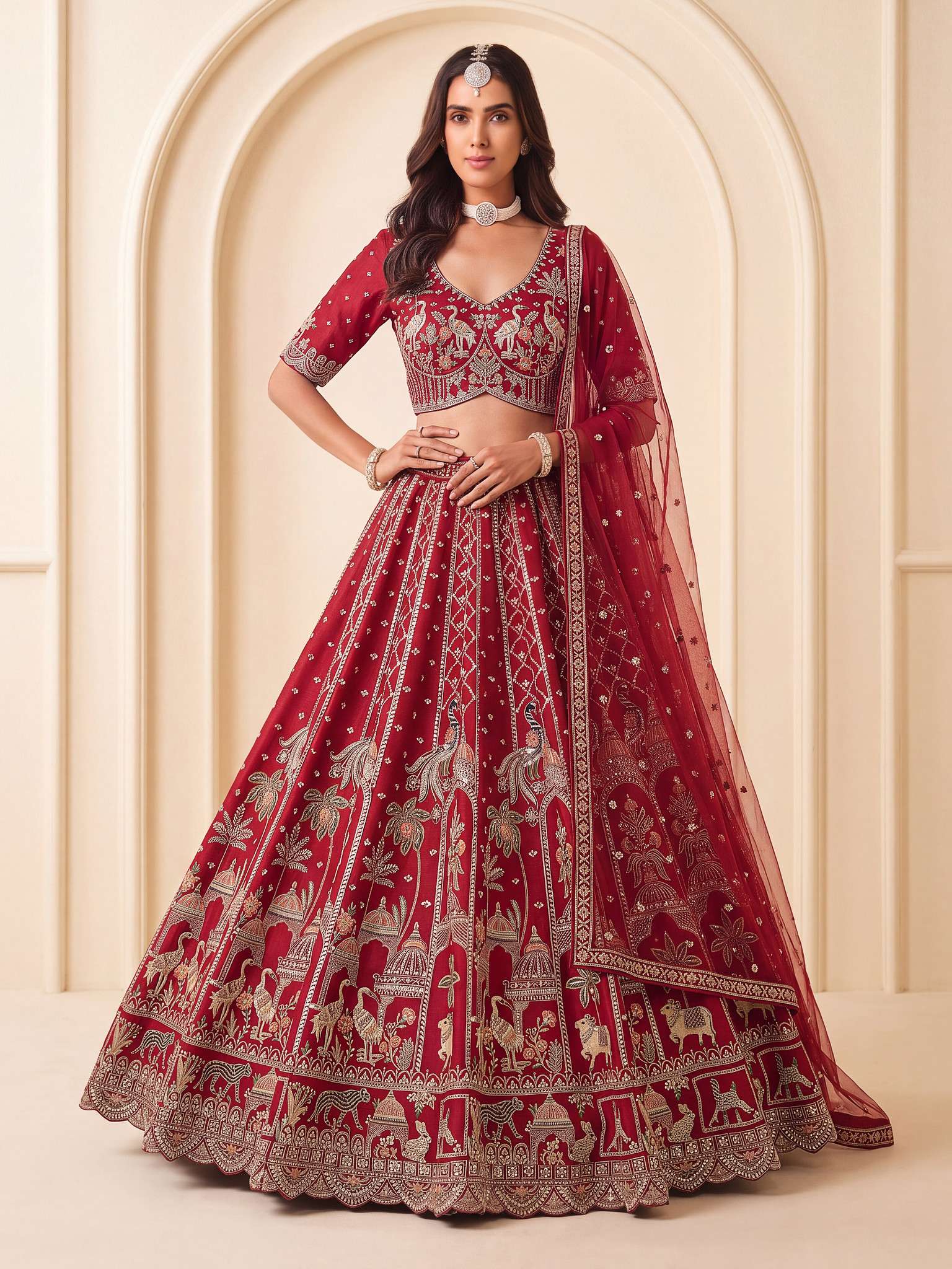 DESIGNER BOLLYWOOD BRIDAL WEDDING PARTY WEAR PREMIUM SILK RED BEADS LEHENGA CHOLI SENHORA SM PC 3073 A