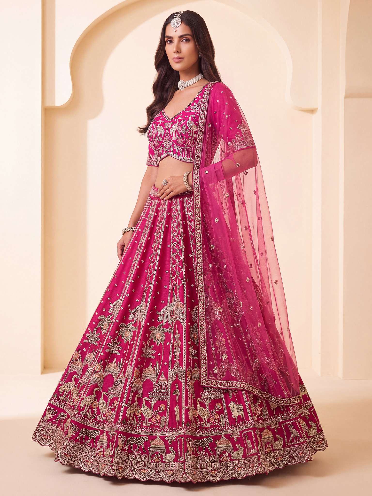 DESIGNER BOLLYWOOD BRIDAL WEDDING PARTY WEAR PREMIUM SILK RANI PINK BEADS LEHENGA CHOLI SENHORA SM PC 3073 B