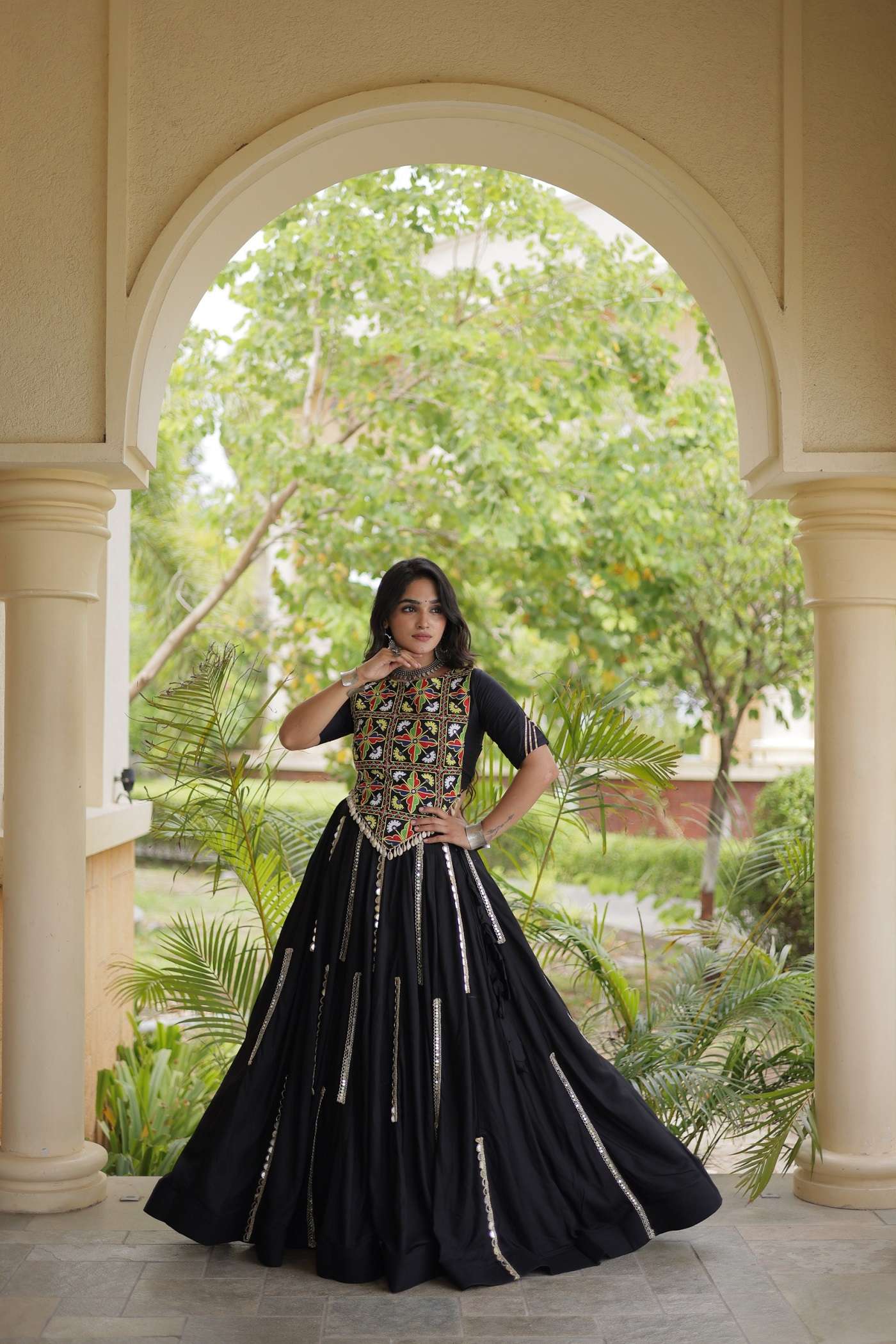 DESIGNER NAVRATRI WEAR BLACK COTTON LEHENGA LW 7185 A