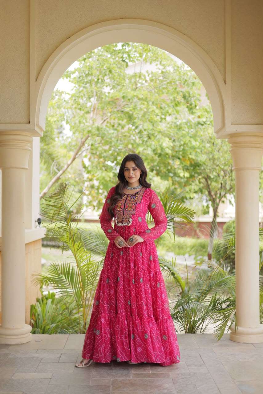 DESIGNER NAVRATRI WEAR FAUX GEORGETTE PINK KUTCHI WORK NAVRATRI ANARKALI KURTI KU 1276 A