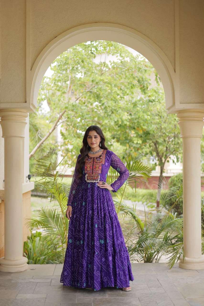 DESIGNER NAVRATRI WEAR FAUX GEORGETTE PURPLE KUTCHI WORK NAVRATRI ANARKALI KURTI KU 1276 C